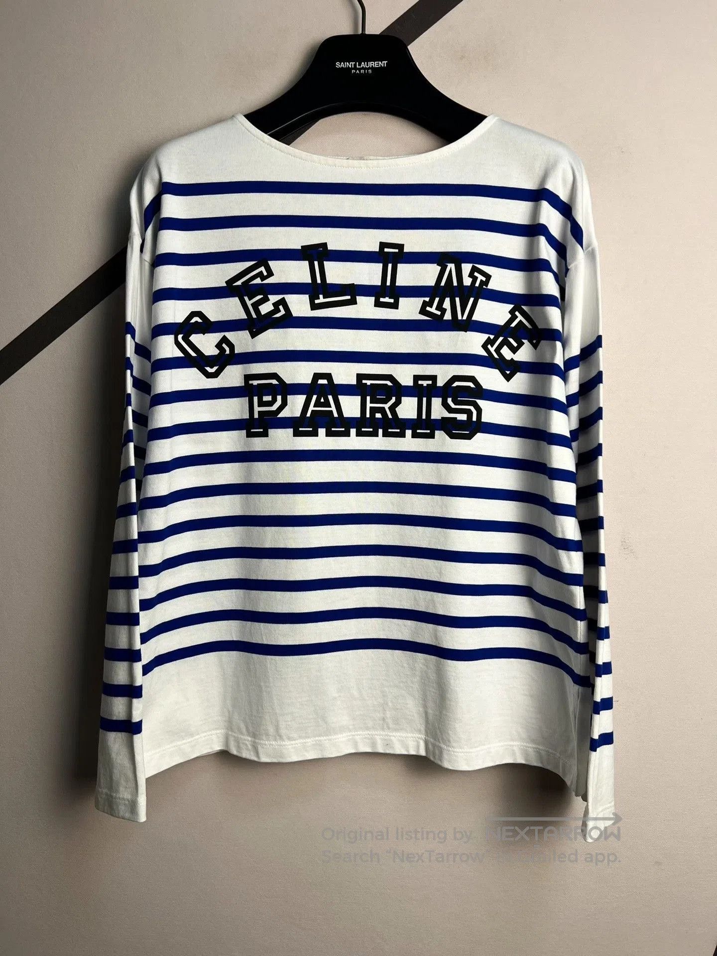 Celine Celine White Blue Stripe Logo Long. Size US S / EU 44-46 / 1 - 1 Thumbnail