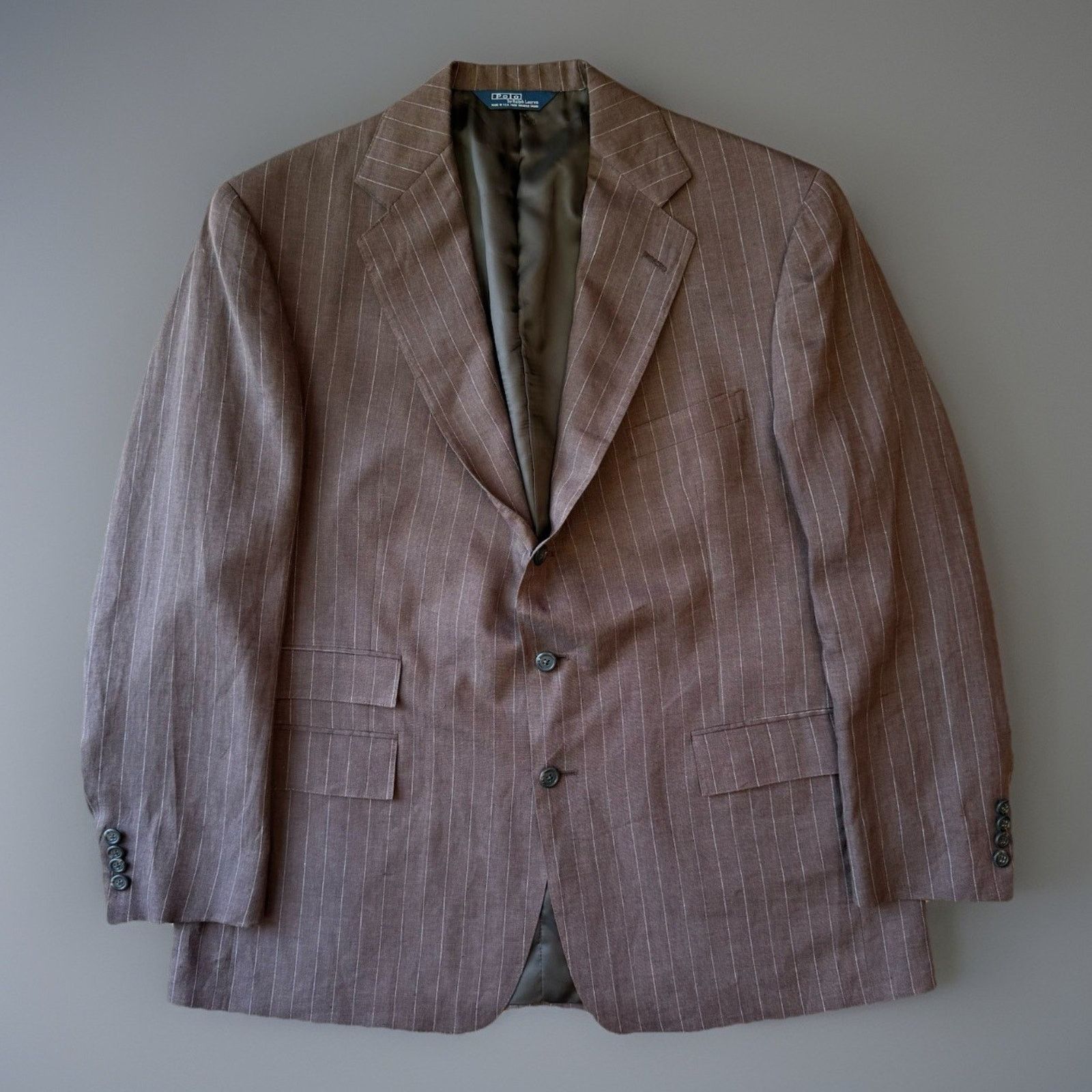Polo Ralph Lauren × Vintage Vintage Polo Ralph Lauren Blazer 44/38 Reg Brown Pinstripe Size 44R - 1 Thumbnail