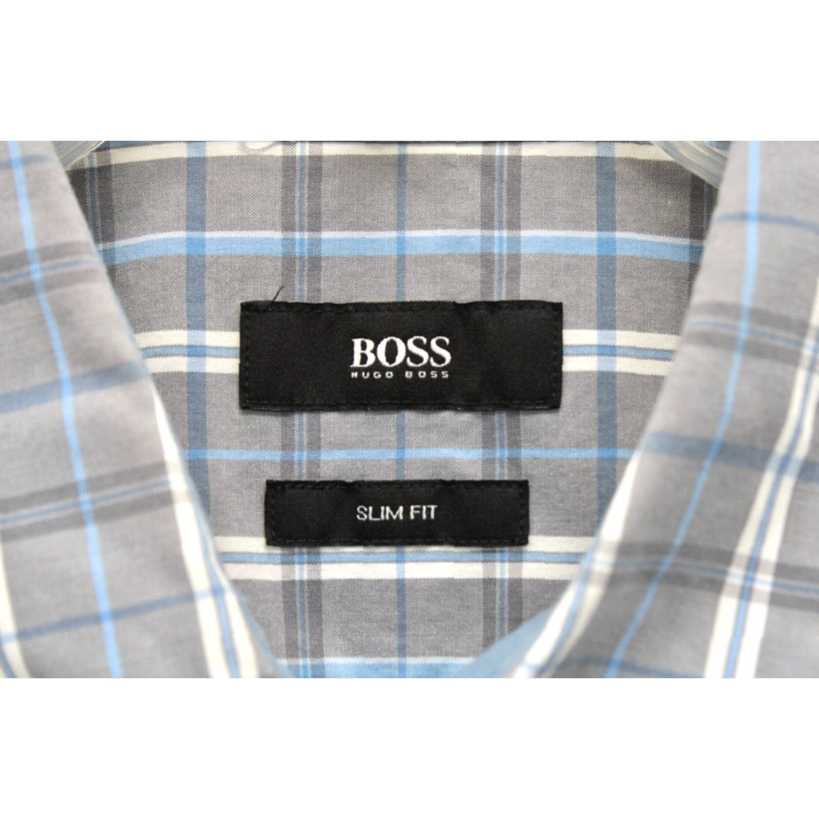 Hugo Boss HUGO BOSS Shirt Men's Large Gray Blue Plaid Slim Fit Cotton Long Sleeve Casual Size US L / EU 52-54 / 3 - 5 Thumbnail