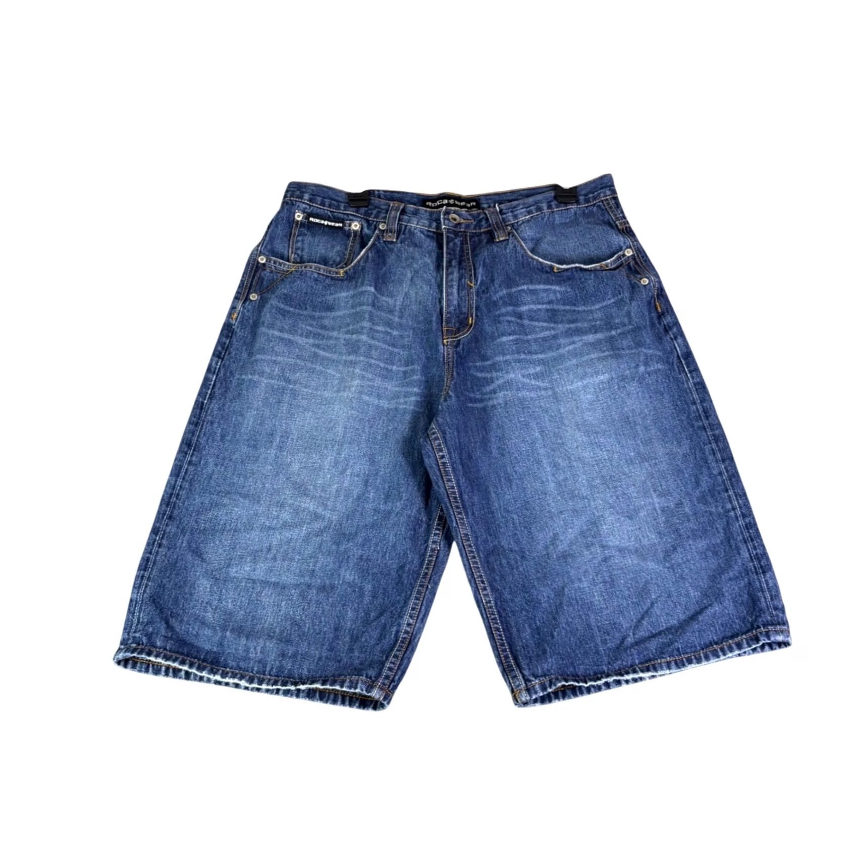Rocawear VINTAGE Rocawear Bermuda Shorts Mens Baggy Denim 36 Blue Medium Wash 5-Pocket Logo Embroidered Size US 36 / EU 52 - 2 Thumbnail