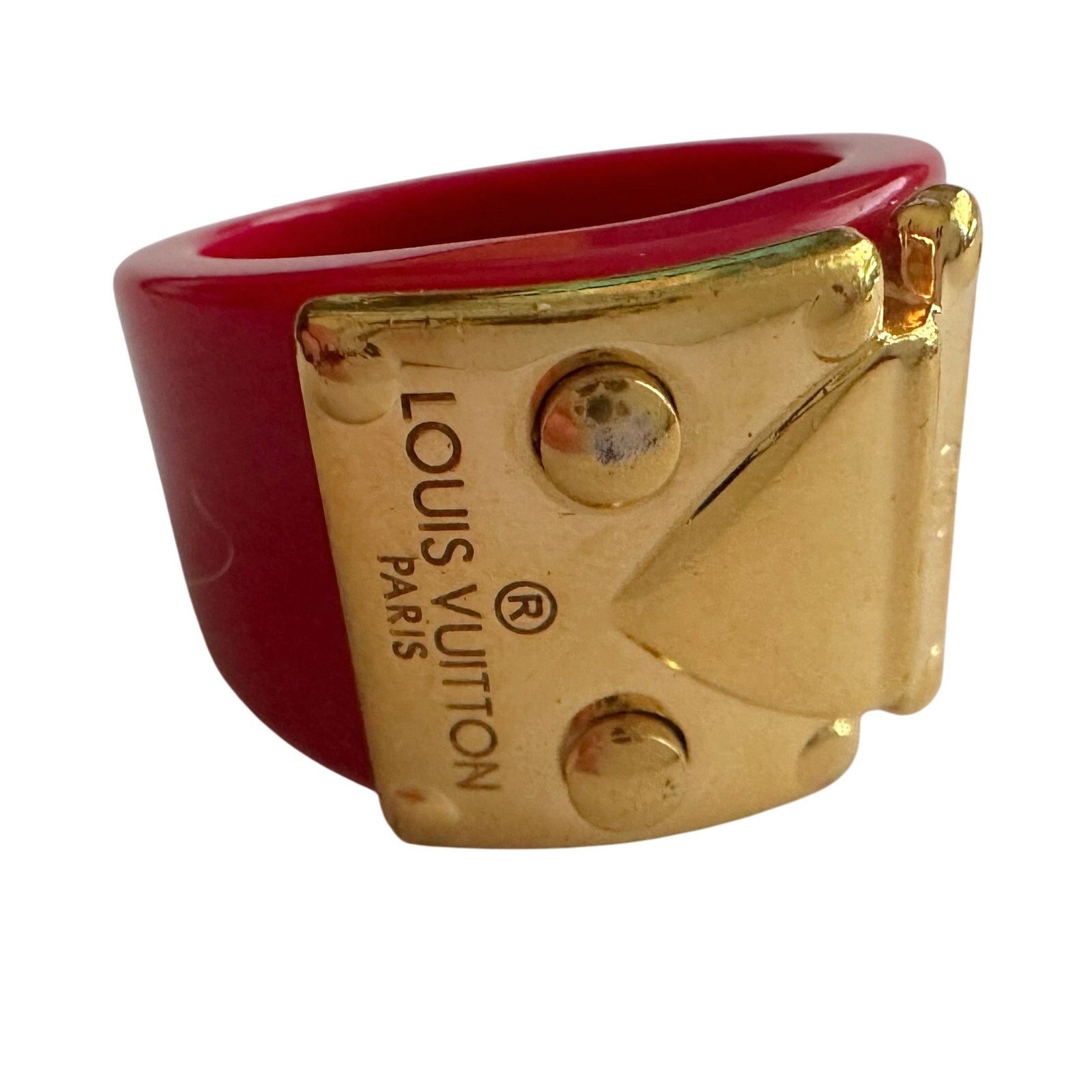 Louis Vuitton Louis Vuitton LockMe Fuchsia Resin Gold Tone Ring Size ONE SIZE - 10 Thumbnail