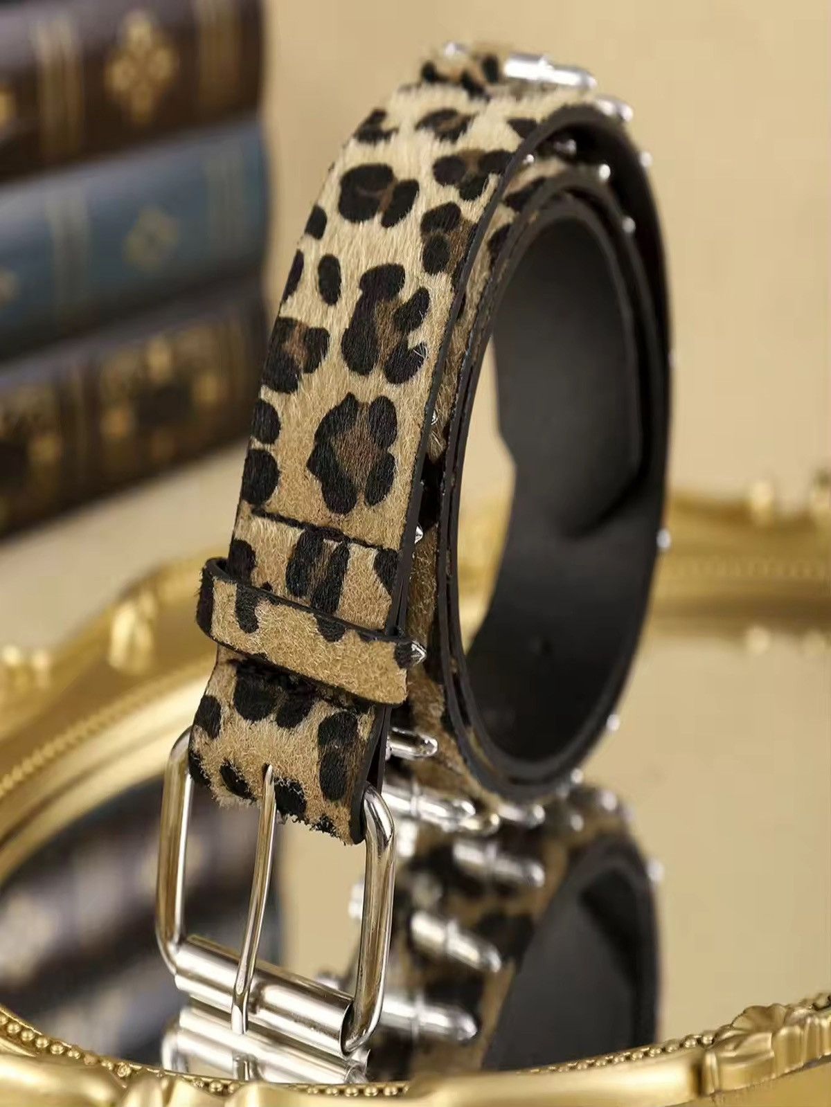Leather 100 cmLeopard print bullet PU Leather belt Size ONE SIZE - 1 Thumbnail