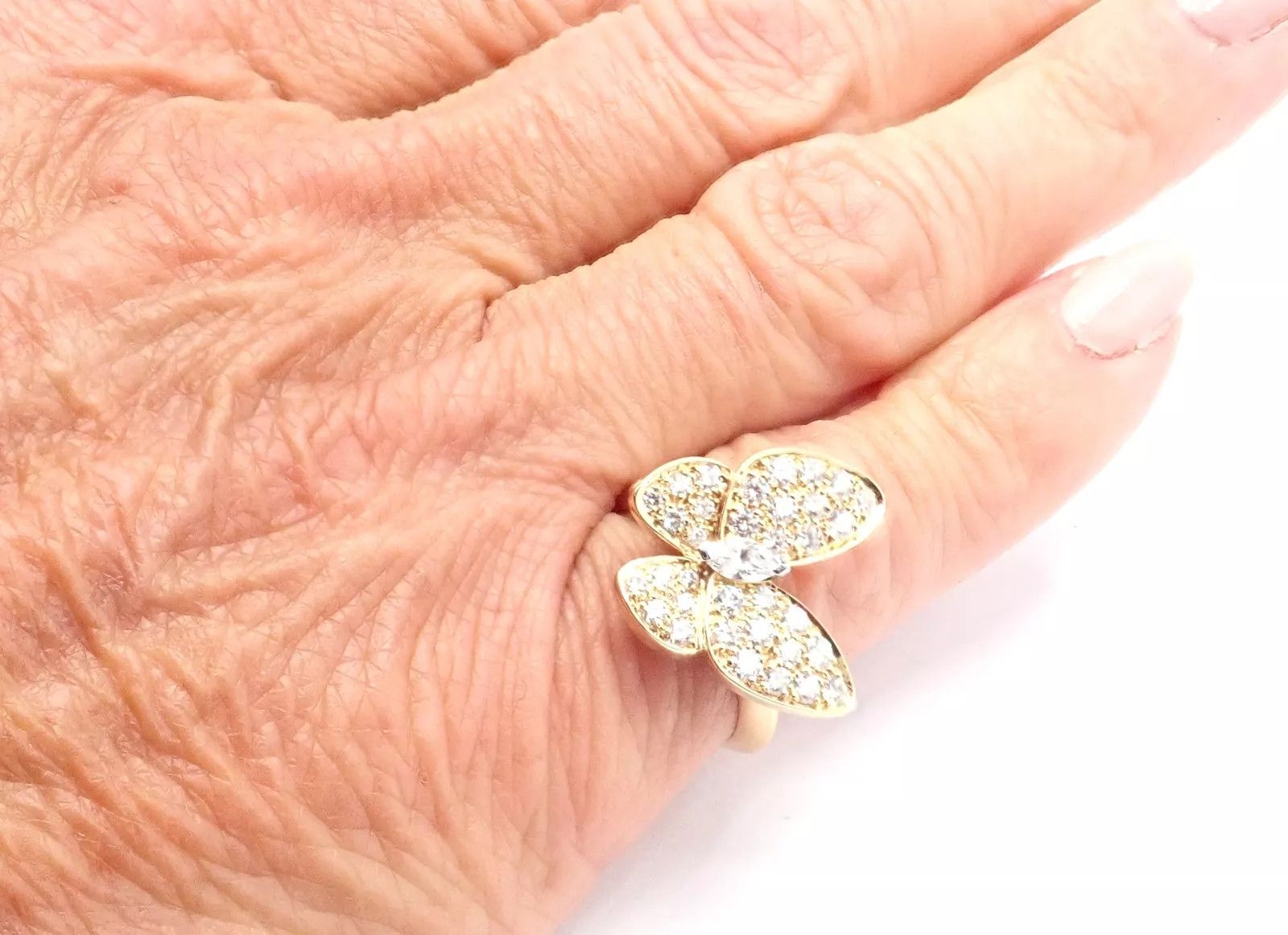 Cartier 18k Yellow Gold Diamond Two Butterfly Ring Cert. Size ONE SIZE - 7 Thumbnail