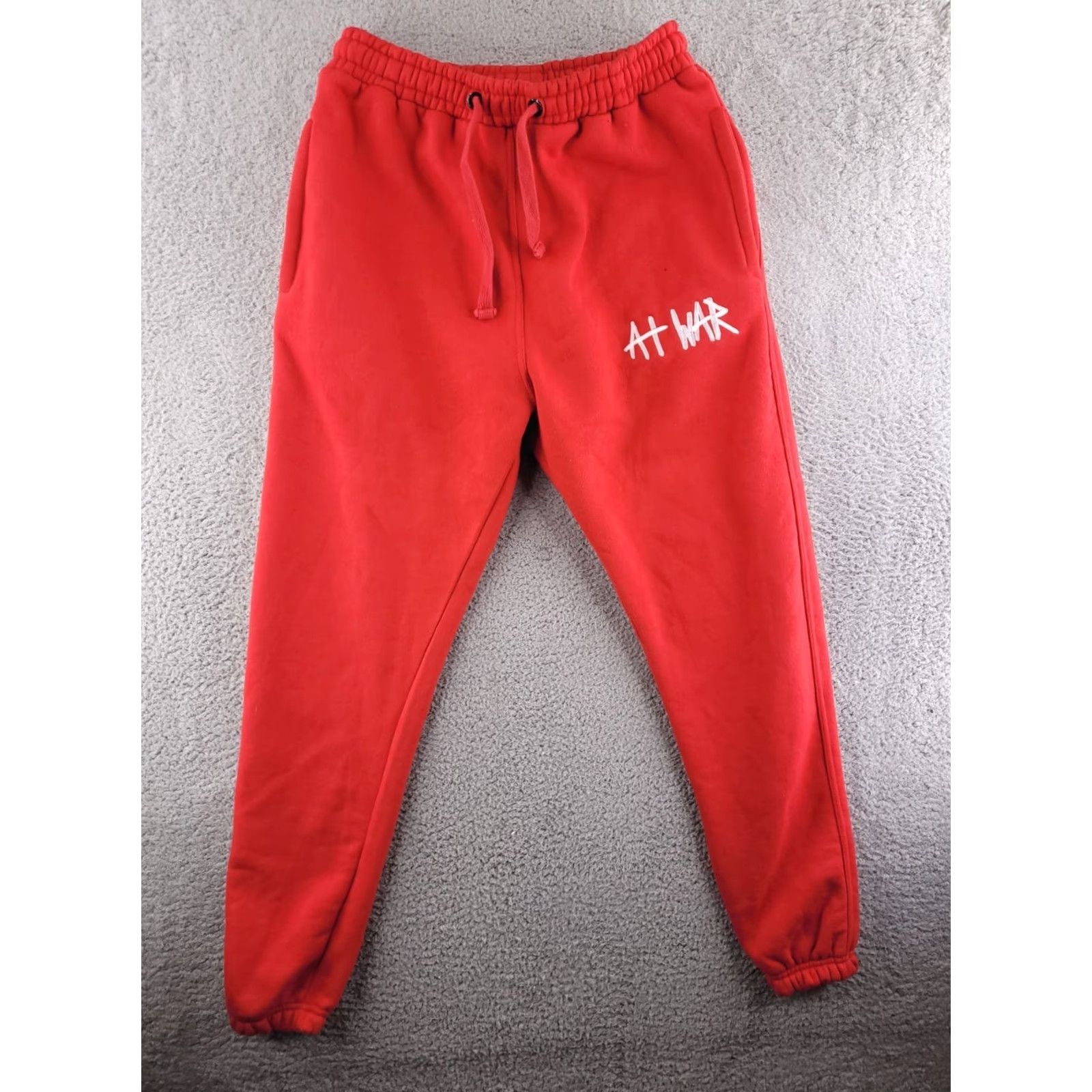 Vintage At War Worldwide Sweatpants Mens Medium Cuffed Joggers Red Streetwear Red Size US 31 - 2 Thumbnail