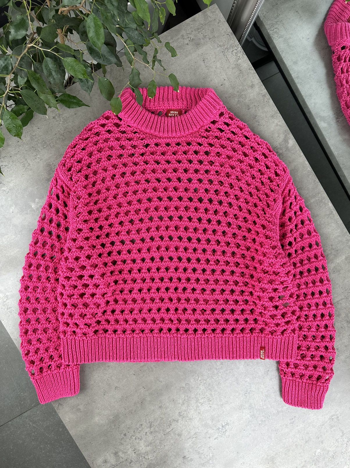 image of Miss Sixty Mesh Knit Sweater in Pink, Women's (Size Large)