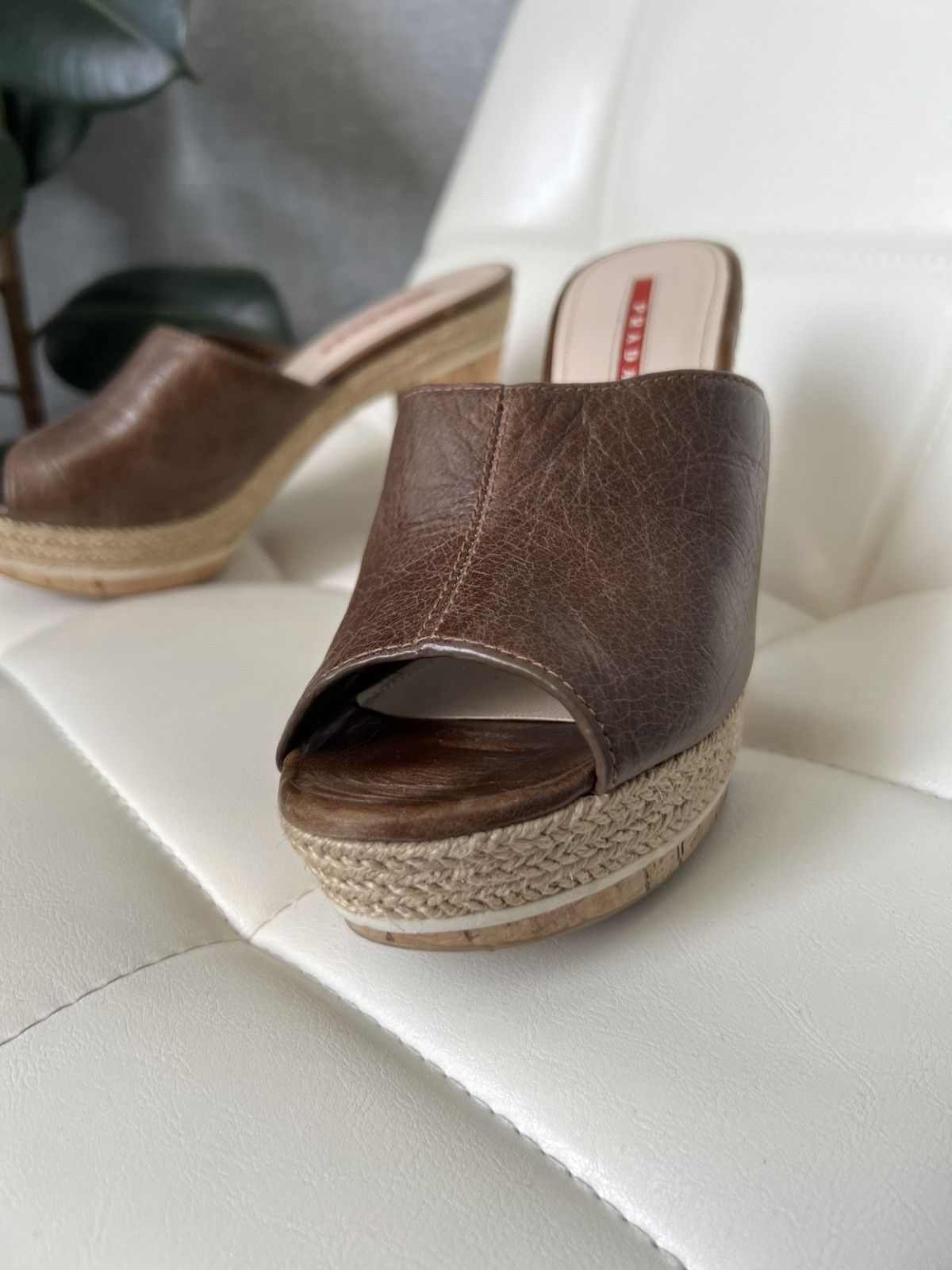 Prada Prada Leather Platform Mules Cork Heels Woven Trim Sandals Size US 8 / IT 38 - 6 Thumbnail