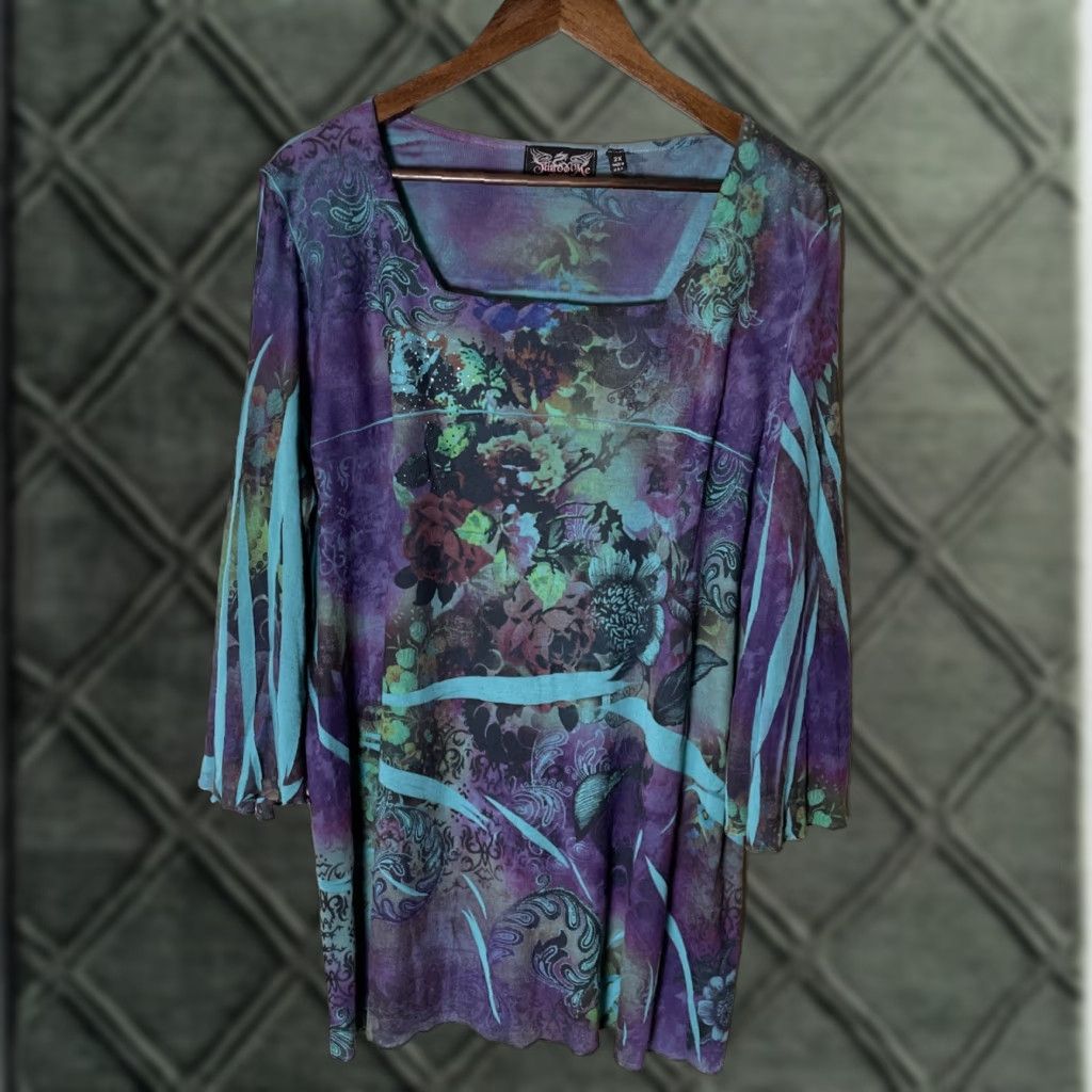 Altea One World Tunic Blouse Ladies 2XL Multicolor Fairy Grunge Bohemian Floral Long Sleeve Scoop Knit Pullover Christmas Style? Size XXL / US 16-18 / IT 52-54 - 1 Thumbnail