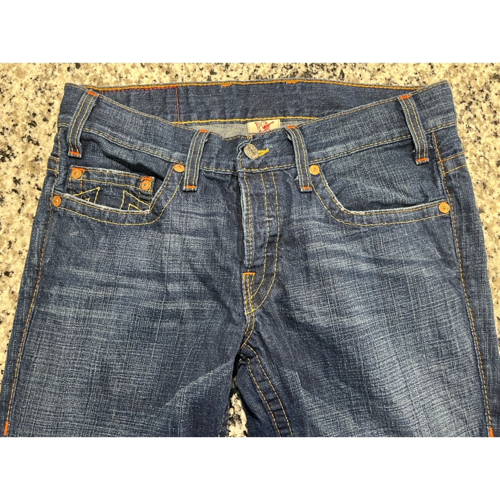 True Religion VINTAGE? Wait, not vintage—True Religion Logan Jeans Button Fly 35 x 28.5 Men's Blue USA Straight Denim Jeans Size US 35 - 2 Thumbnail