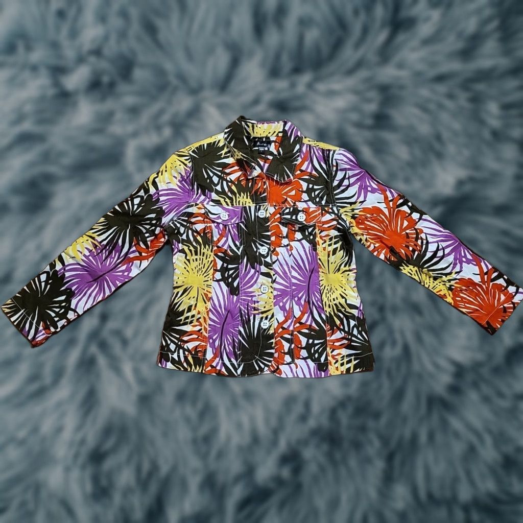 J Brand Analogy Women's Denim Jacket Floral Multicolor Short Sleeve Long Sleeve Pockets Button Regular L Jacket Coat cotton jacket Women Fashion Size L / US 10 / IT 46 - 1 Thumbnail