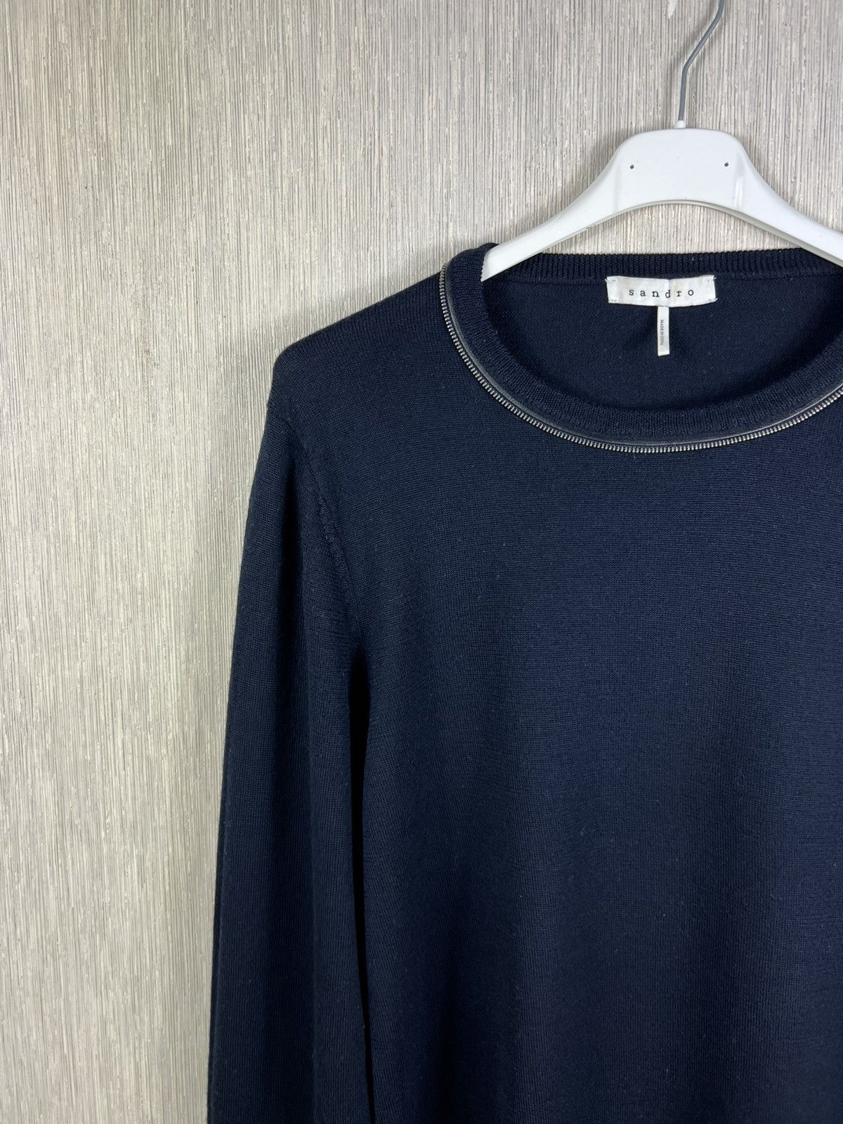 Sandro Archive Sandro Paris merino wool zipper neck sweater navy Size US L / EU 52-54 / 3 - 5 Thumbnail