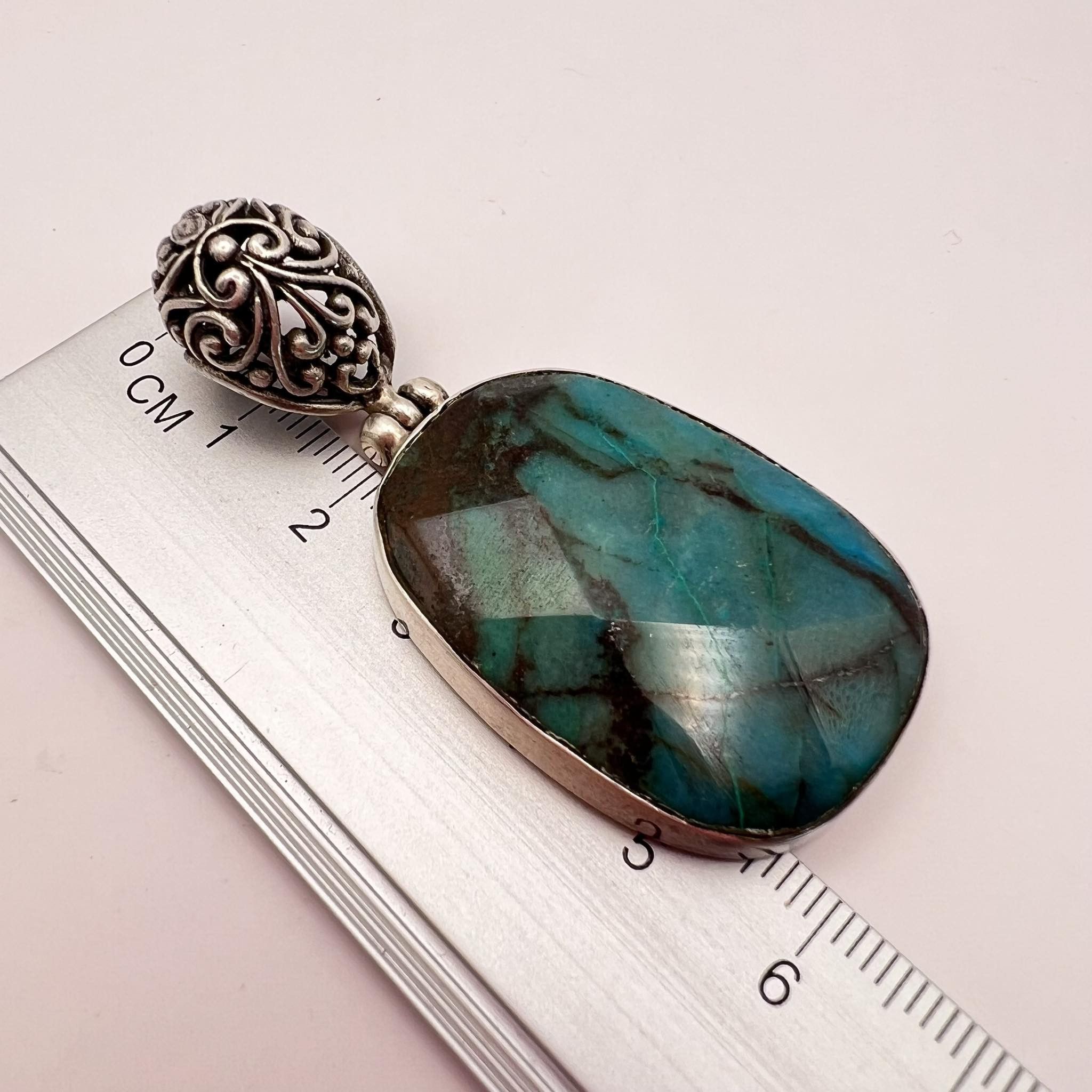 Vintage Vintage Jewelry Silver 800 Pendant Natural Chrysocolla Stone Size ONE SIZE - 2 Thumbnail