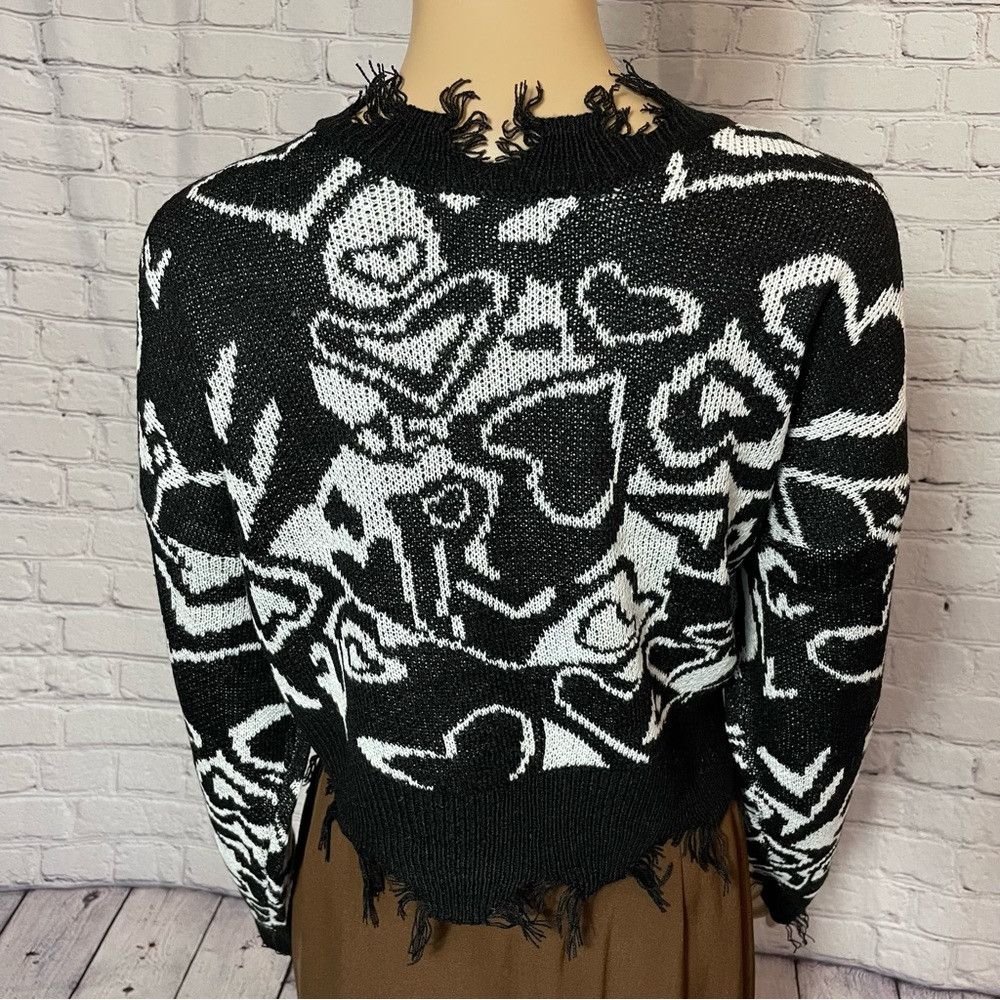 Other NWT New Just Polly Heart Print Distressed Black White Sweat Size XL / US 12-14 / IT 48-50 - 5 Thumbnail