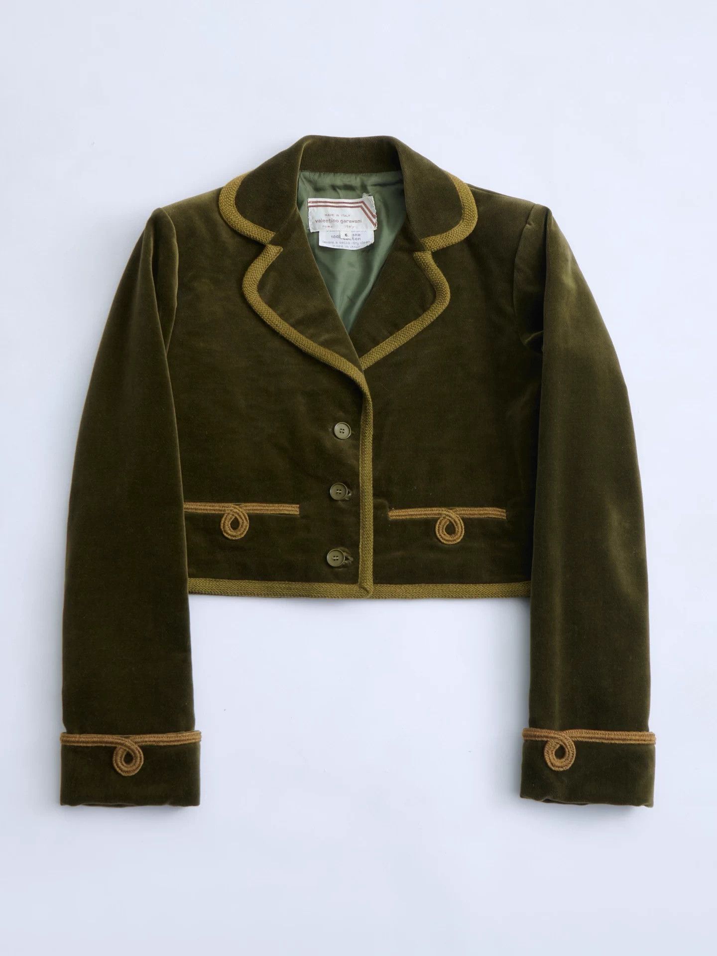 Valentino VALENTINO 70s Olive Green Velvet Short Jacket & Skirt Set Size M / US 6-8 / IT 42-44 - 6 Thumbnail