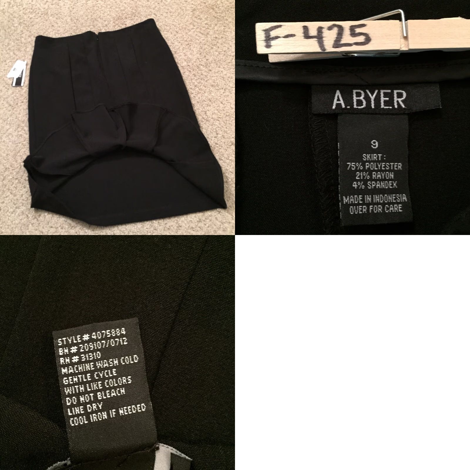 Vintage A. Byer Skirt Knee Length Black 9 Pencil Pleated Unlined Vintage No? Size 30" / US 8 / IT 44 - 8 Thumbnail