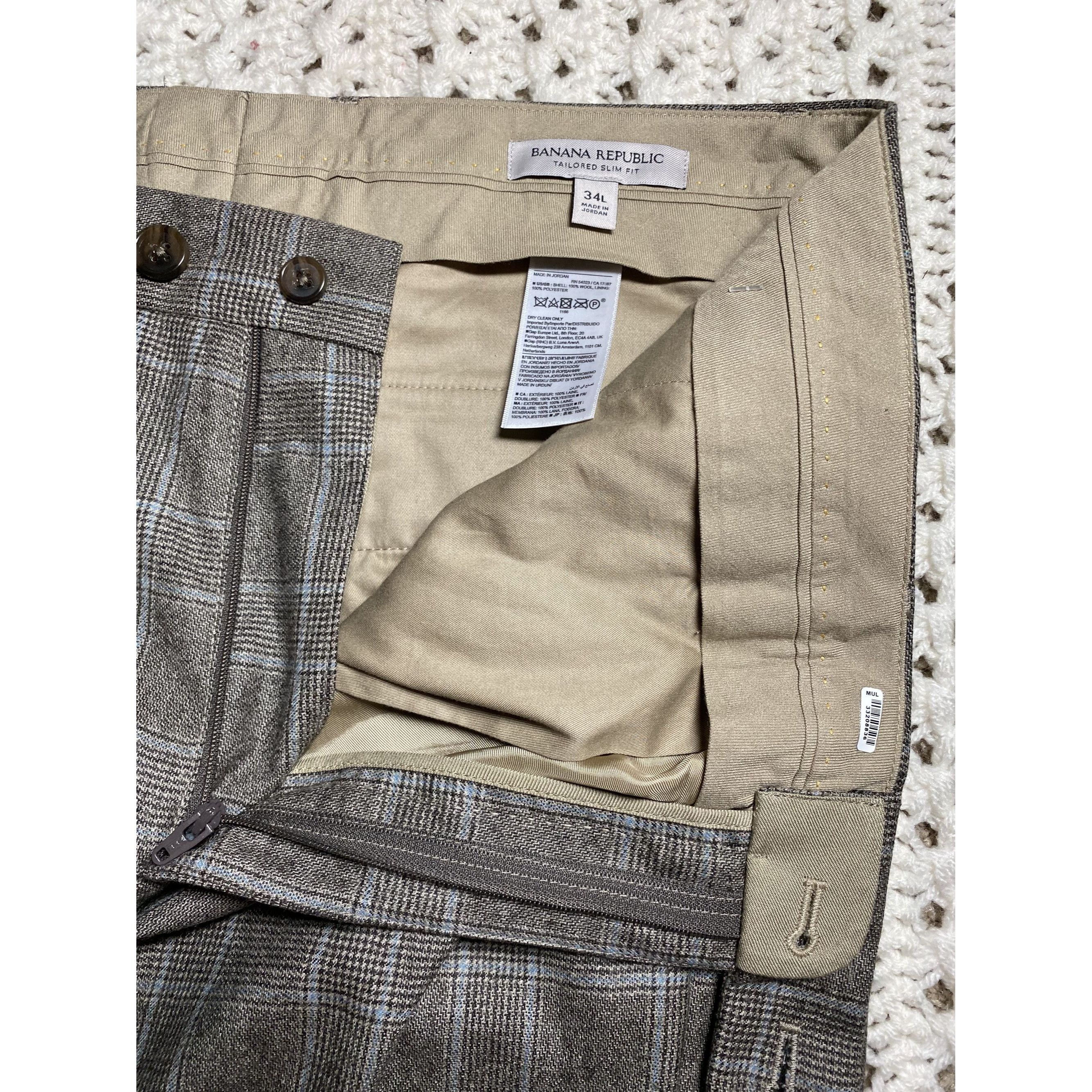 Banana Republic Men’s Tailored Dress Pants Slim Fit Windowpane Size W36 34L Size 36R - 5 Thumbnail