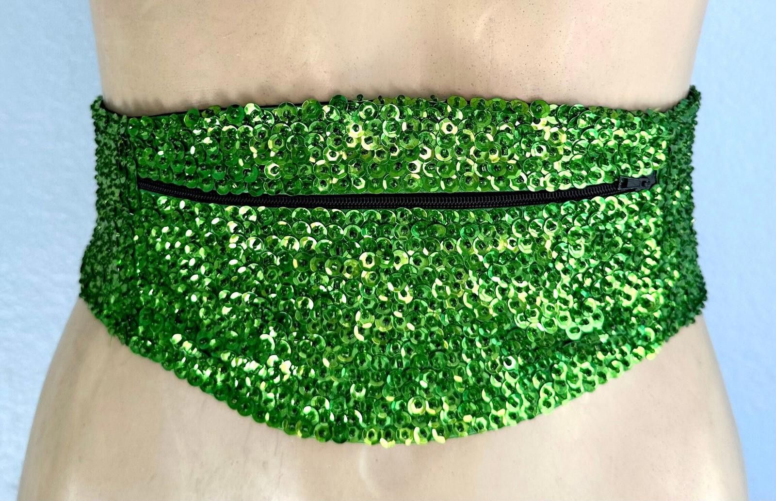 Designer Sequin Cummerbund Fashion Belt Green Size ONE SIZE - 1 Thumbnail