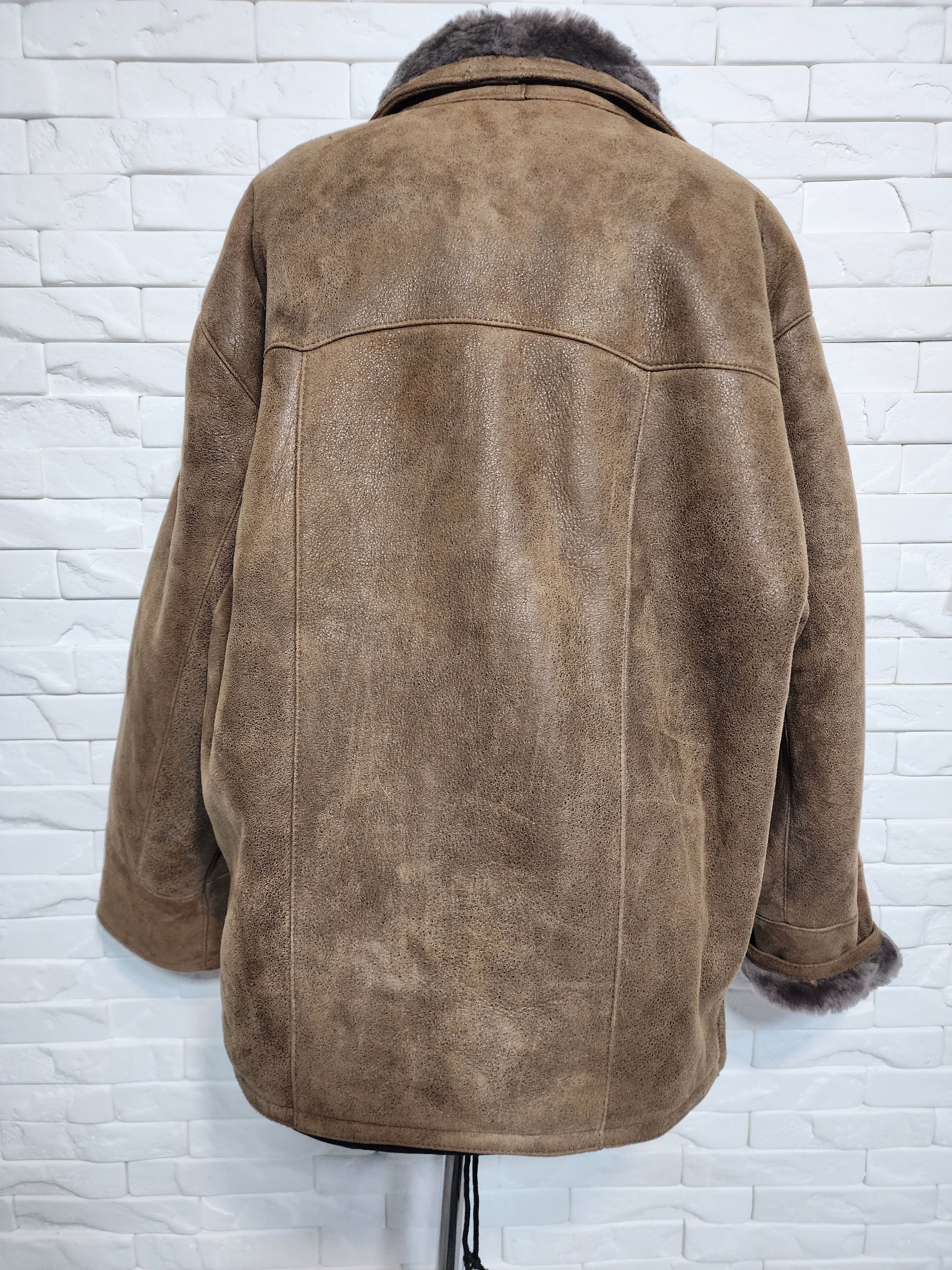Furla Men's Brown Sheepskin Coat: White Fur, Metal Zipper Size US L / EU 52-54 / 3 - 4 Thumbnail