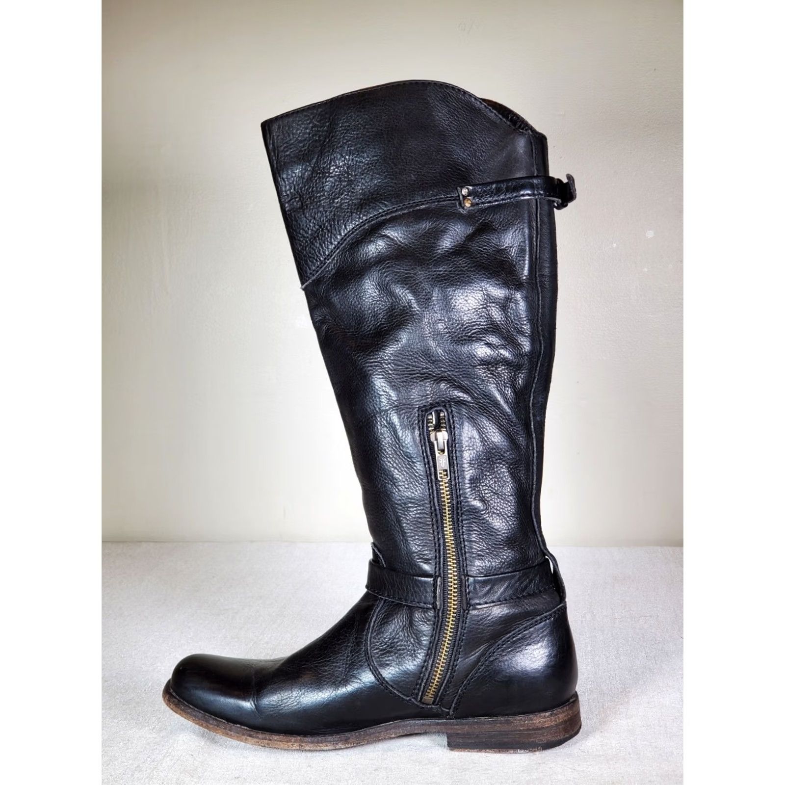 Frye FRYE Phillip Riding Tall Boots Black Leather 3476844 Women's US 9.5 B Knee High Buckle Zip Leather Lining Block Heel VGC Size US 10 / IT 40 - 3 Thumbnail