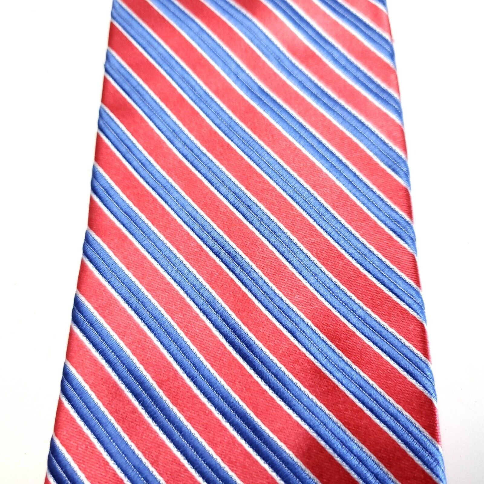 Michael Kors Michael Kors Red Blue Striped Woven Short Silk Tie Size ONE SIZE - 2 Thumbnail