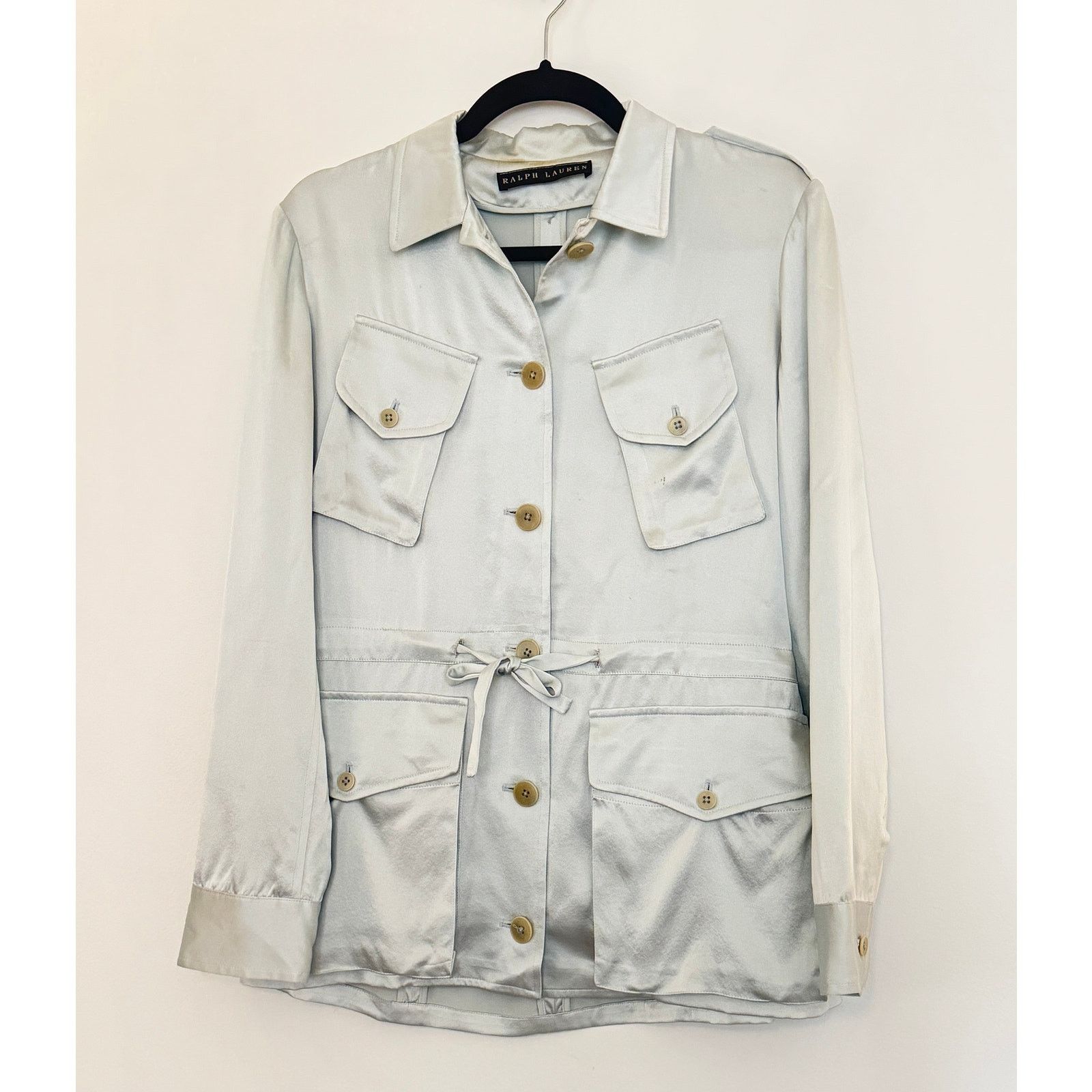 Ralph Lauren Ralph Lauren Black Label Satin Safari Jacket Light Blue Size S / US 4 / IT 40 - 1 Thumbnail