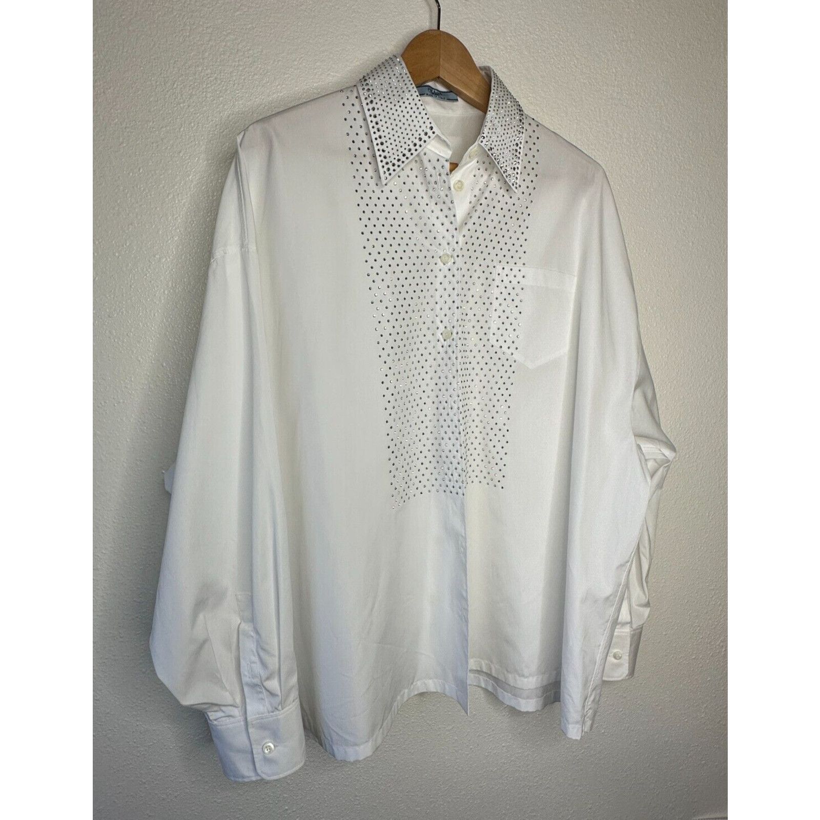 Prada Prada White Button Rhinestone Encrusted Collar & Front Shirt Size L / US 10 / IT 46 - 2 Thumbnail