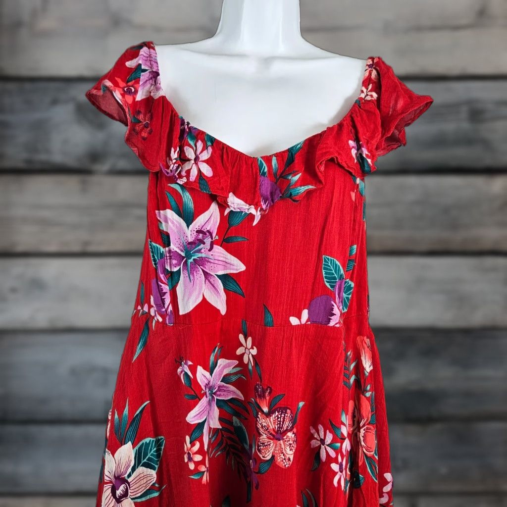 Old Navy Old Navy Womens Cami Dress XL Red Purple Floral Cotton Blend Dress Size XL / US 12-14 / IT 48-50 - 1 Thumbnail