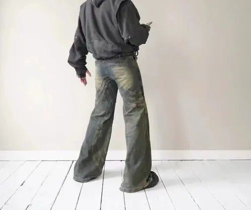 VIBE Retro distressed splash striped wide-leg draped jeans Size US 33 - 4 Thumbnail