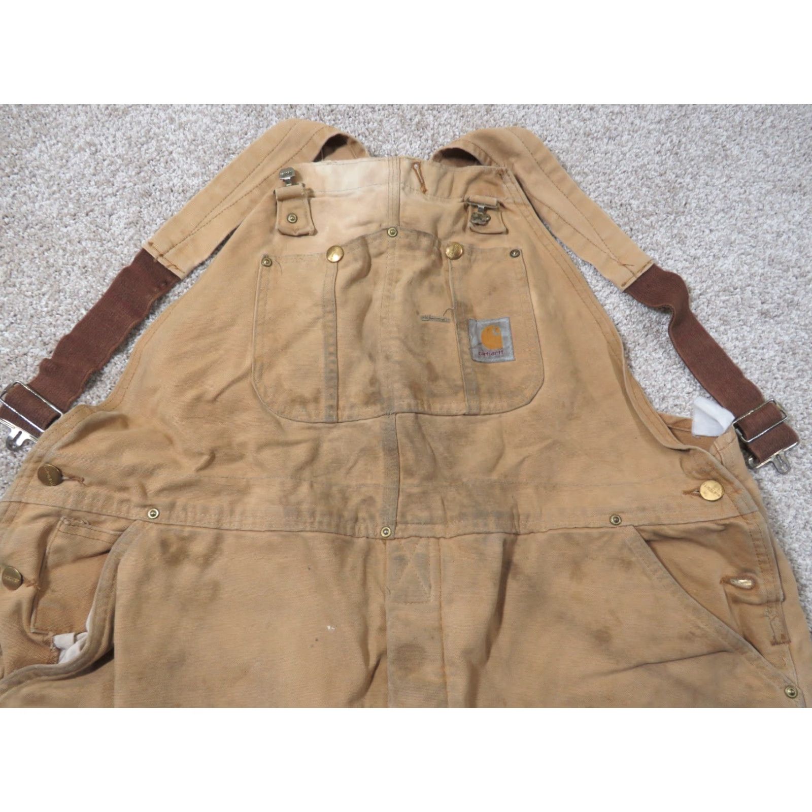 Carhartt VINTAGE Carhartt Bib Overalls Canvas Duck Insulated 44X29.5 Brown USA Mens Workwear 5-Pocket Zipper Button Front Pants Size US 44 / EU 60 - 4 Thumbnail