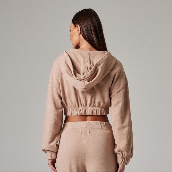 Designer × Talentless NEW TALENTLESS BEIGE CROP FULL ZIP HOODIE JACKET SZ SMALL S Size S / US 4 / IT 40 - 2 Thumbnail
