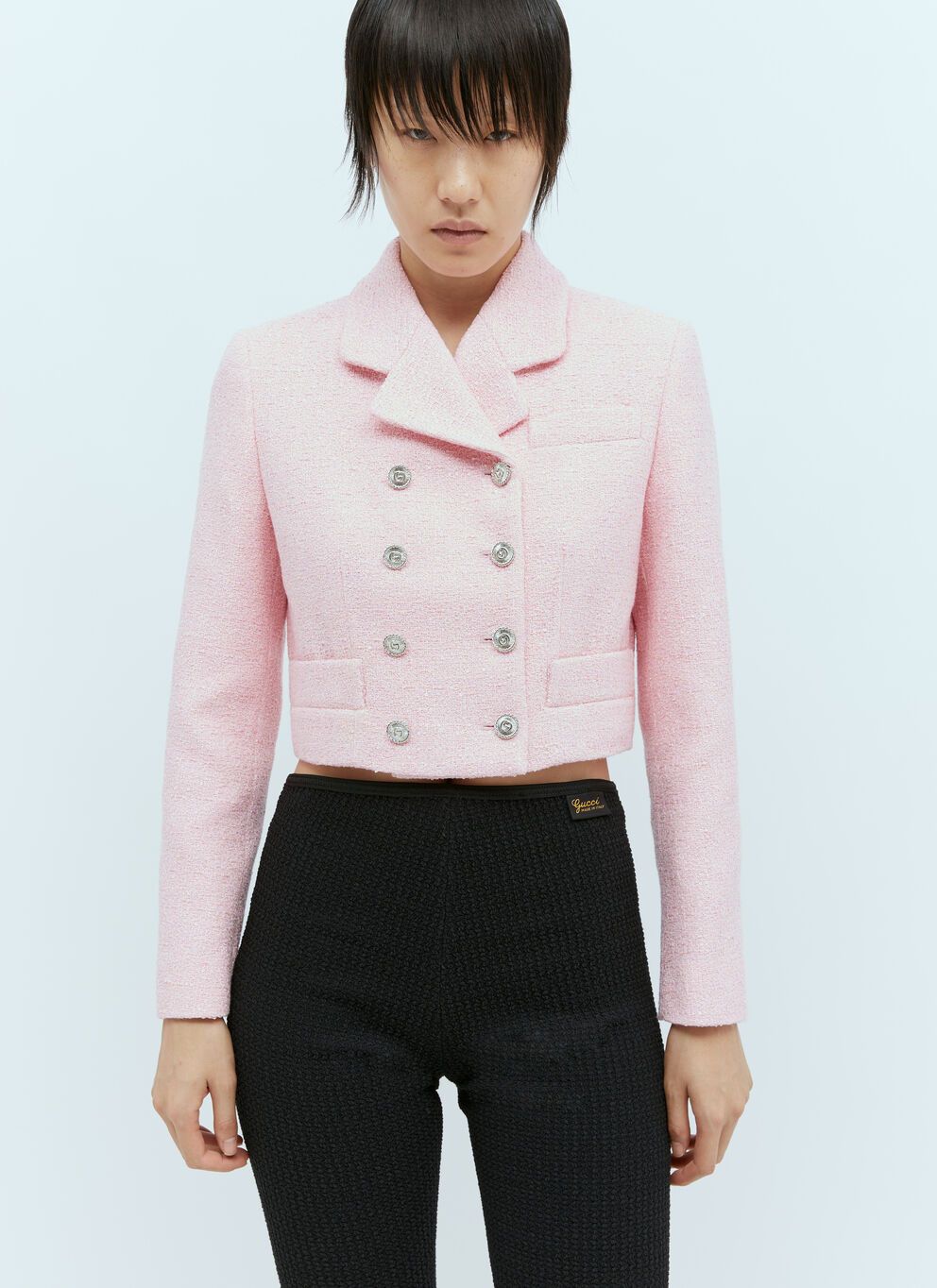 image of Gucci Sequin Bouclé Cropped Blazer in Pink, Women's (Size Small)