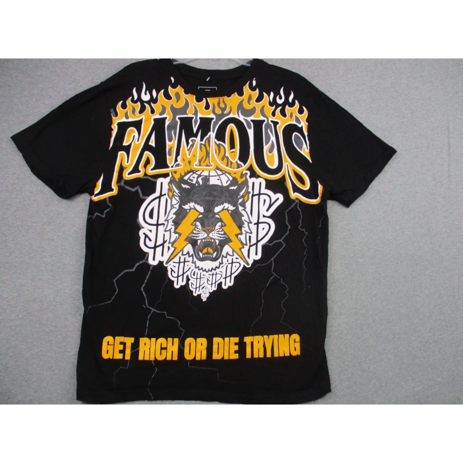 Southpole Southpole T Shirt XL Men's Black Flames Famous Get Rich or Die Trying Hip Hop Shirt Mens XL Black Flames Hip Hop Graphic Print Size US XL / EU 56 / 4 - 2 Thumbnail
