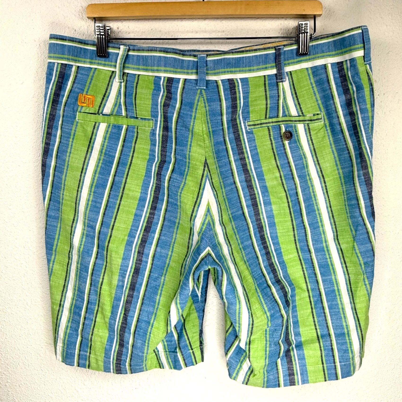 Vintage Loudmouth Golf Shorts Men’s 38 Striped Green Blue Cotton Preppy Stretch Casual Size US 38 / EU 54 - 3 Thumbnail
