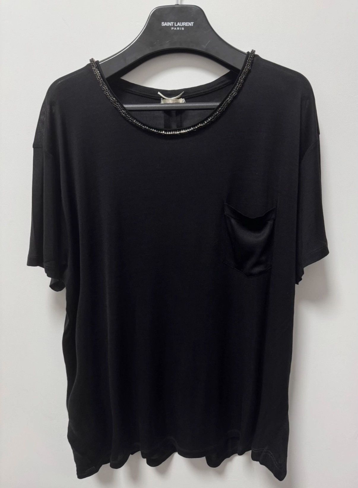 SLP) 13FW Runway Silk Pocket Beaded Short Sleeve T-Shirt
