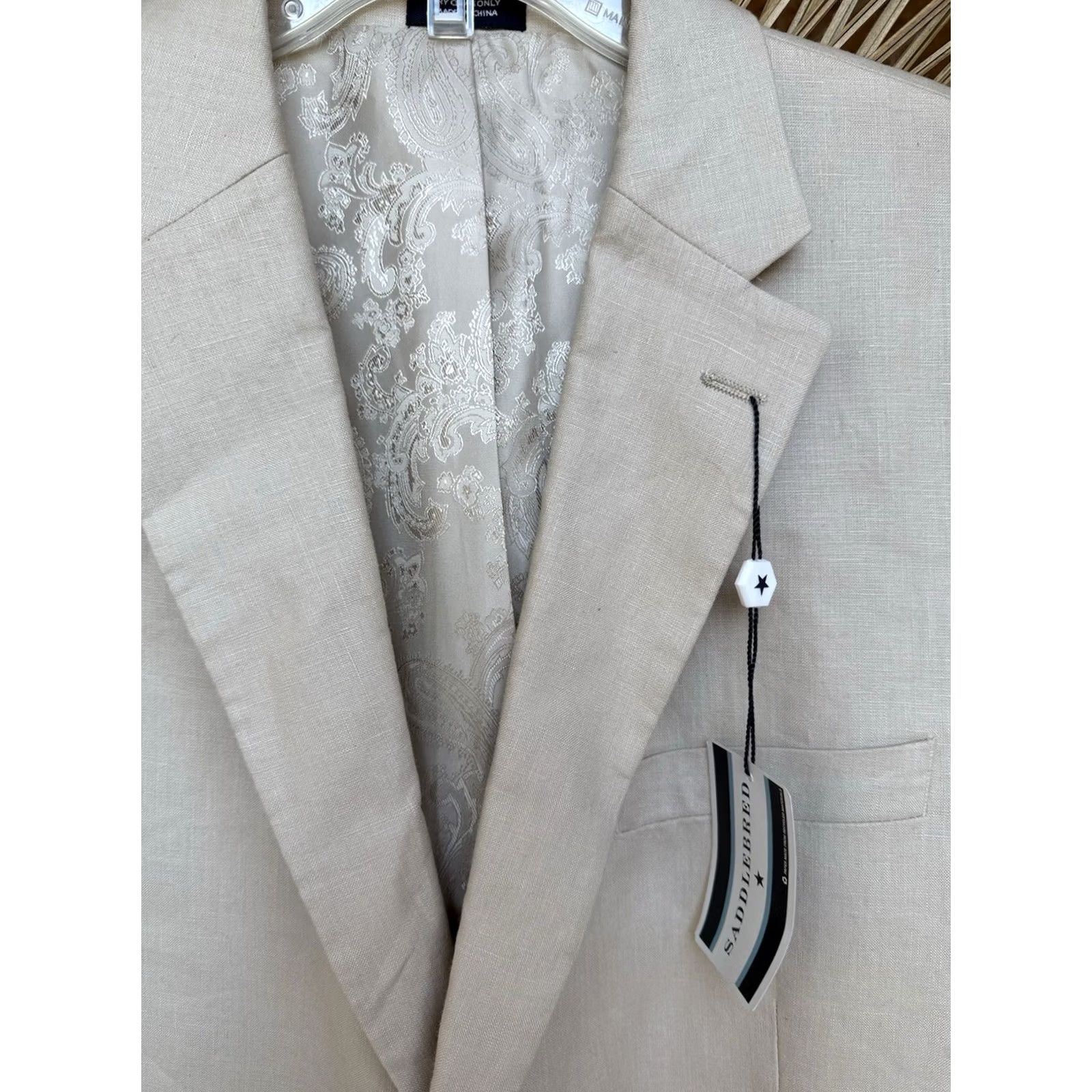 Vintage Saddlebred Blazer 100% Linen Tan 2 Piece 44 Regular New With Tags Mens Brown Jacket Style 2 Piece Vintage? Size 44R - 4 Thumbnail