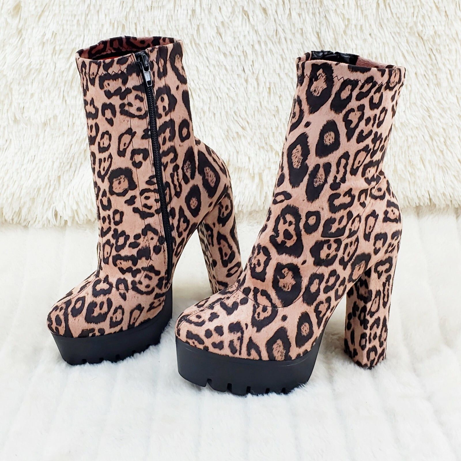 Other Skin Stretch Leopard Print Platform Ankle Boots Lug Sole Chu Size US 7.5 / IT 37.5 - 8 Thumbnail