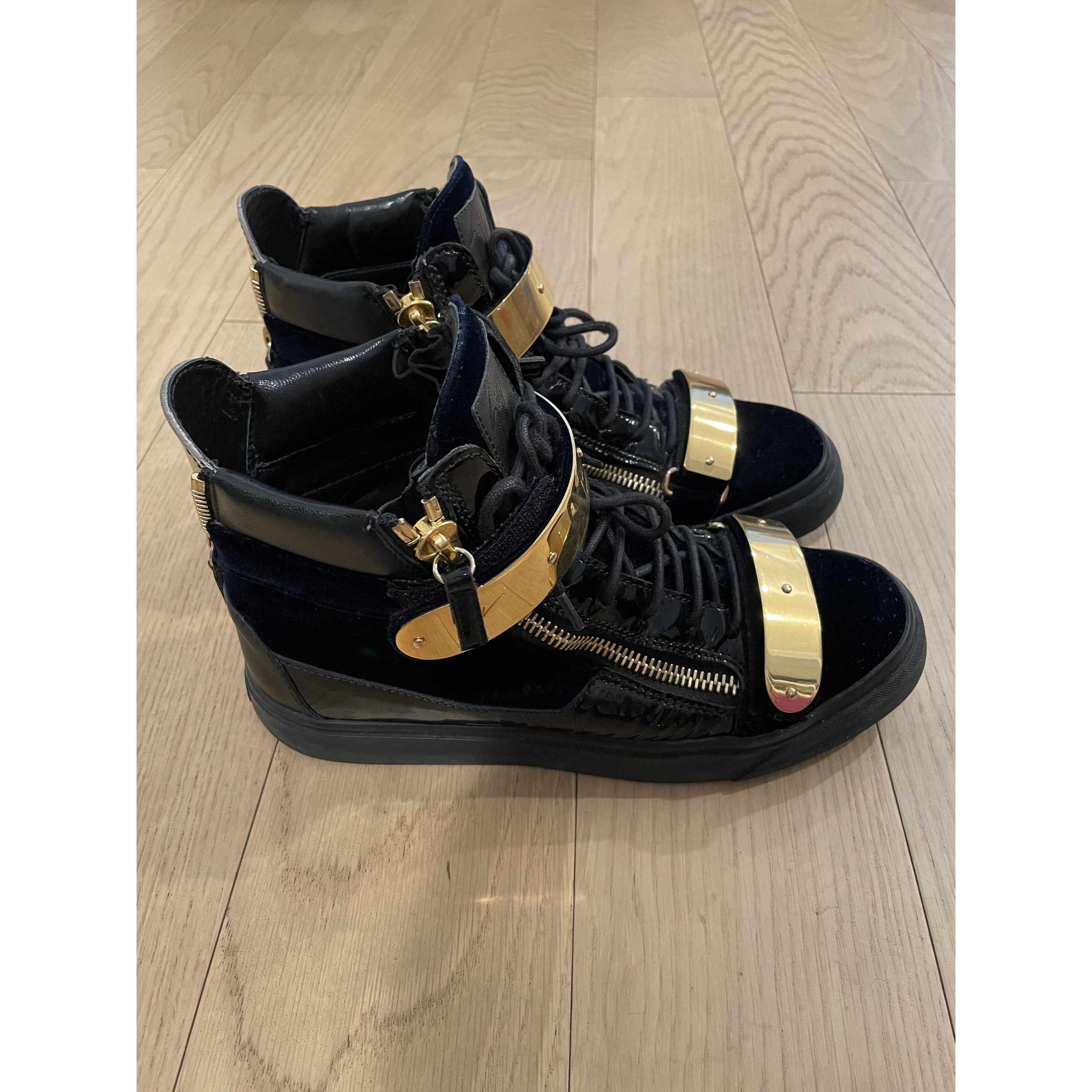 Giuseppe Zanotti Giuseppe Zanotti Black & Gold High-Top Sneakers With Velvet Size US 7 / EU 40 - 5 Thumbnail