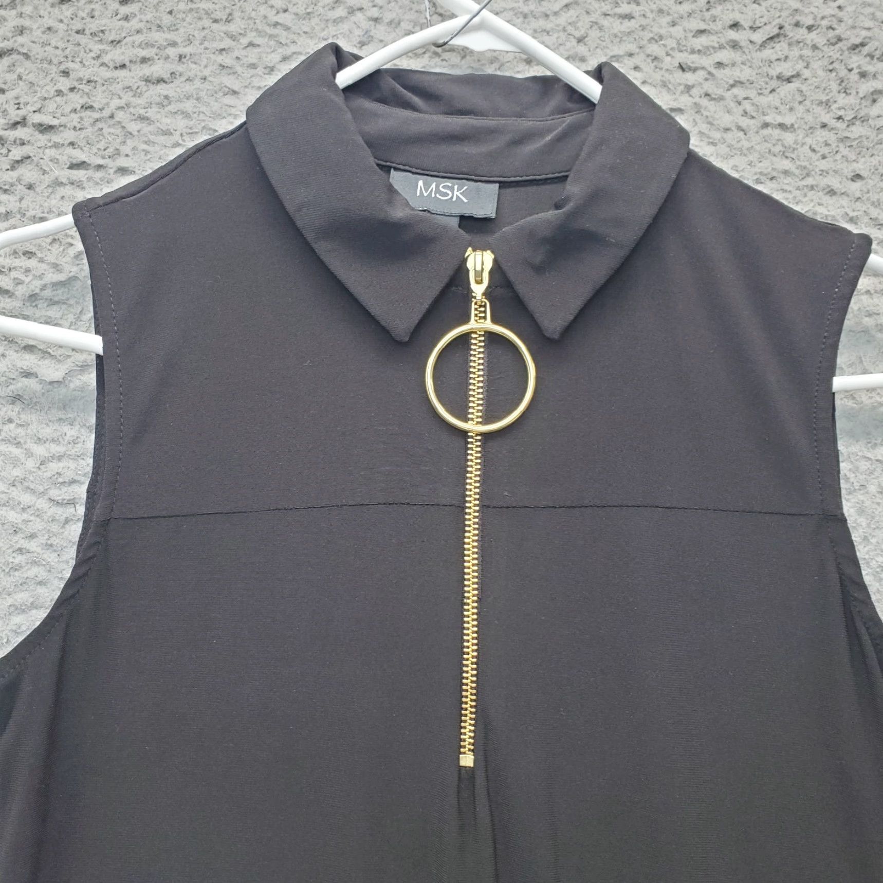Vintage MSK Women's Small Black Sleeveless A-Line Midi Dress Collared Stretch Zip Size S / US 4 / IT 40 - 8 Thumbnail