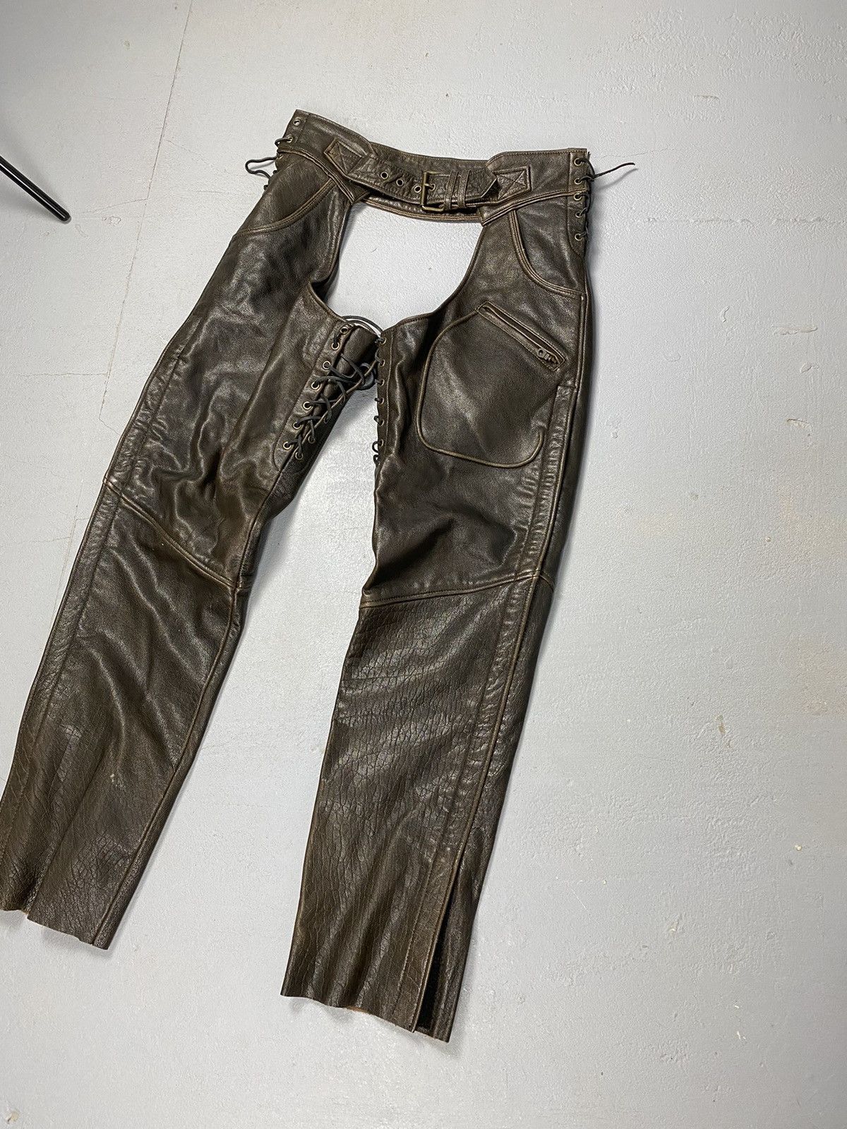 image of Avant Garde Genuine Leather Moto Racing Pants Vintage in Brown, Men's (Size 30)