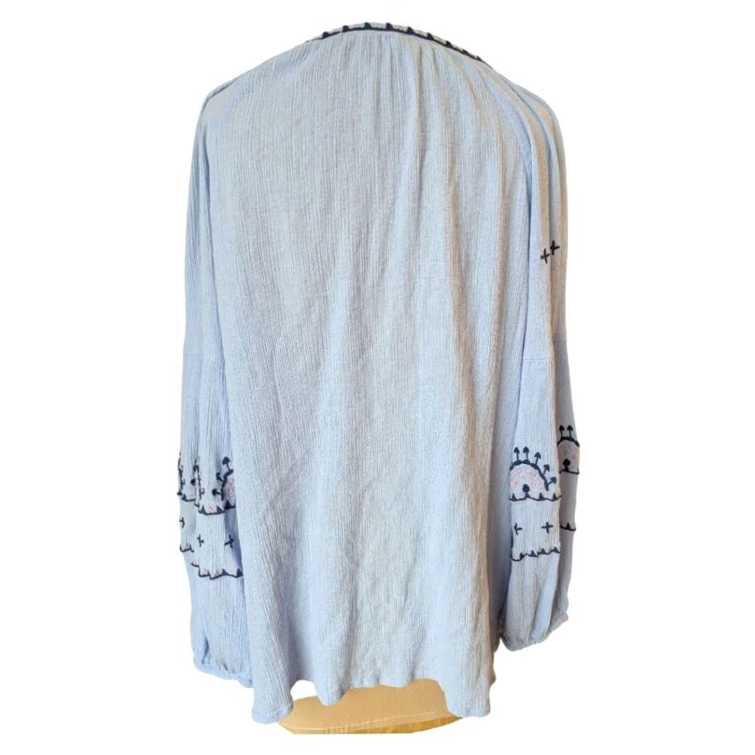 Vintage Ellos Light Blue Balloon Sleeve 100% Cotton Embroidered Top Womens Size 18 Boho Size XXL / US 16-18 / IT 52-54 - 3 Thumbnail