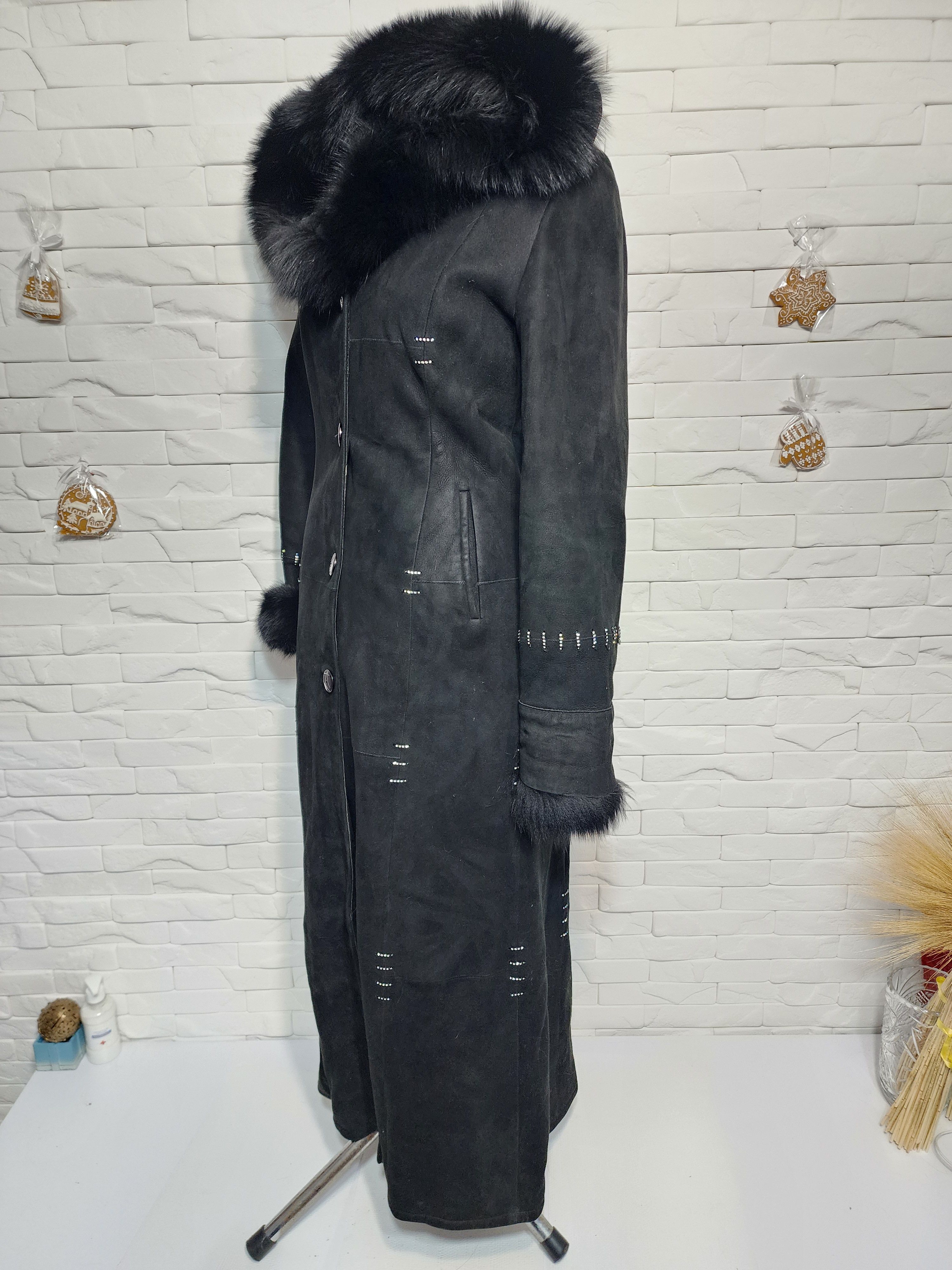 Furla Black Sheepskin Coat: Women's Hooded Fur Jacket, Button Size M / US 6-8 / IT 42-44 - 2 Thumbnail