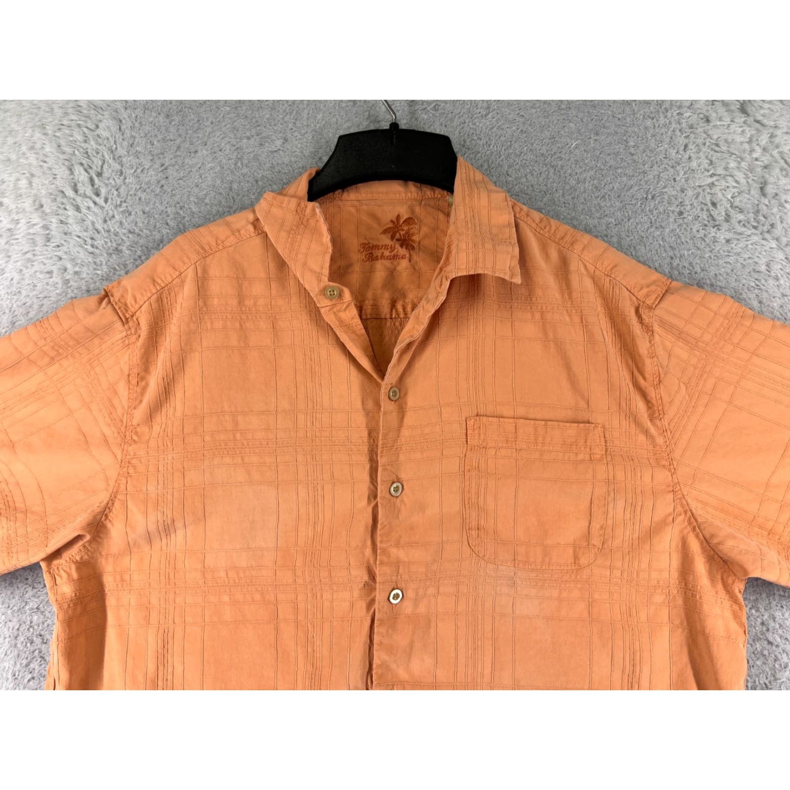 Tommy Bahama Tommy Bahama Shirt Men Large Orange Geometric Hawaiian Silk Button-Up Short Sleeve Shirt Crew Neck Collared Resort Beach Size US L / EU 52-54 / 3 - 4 Thumbnail