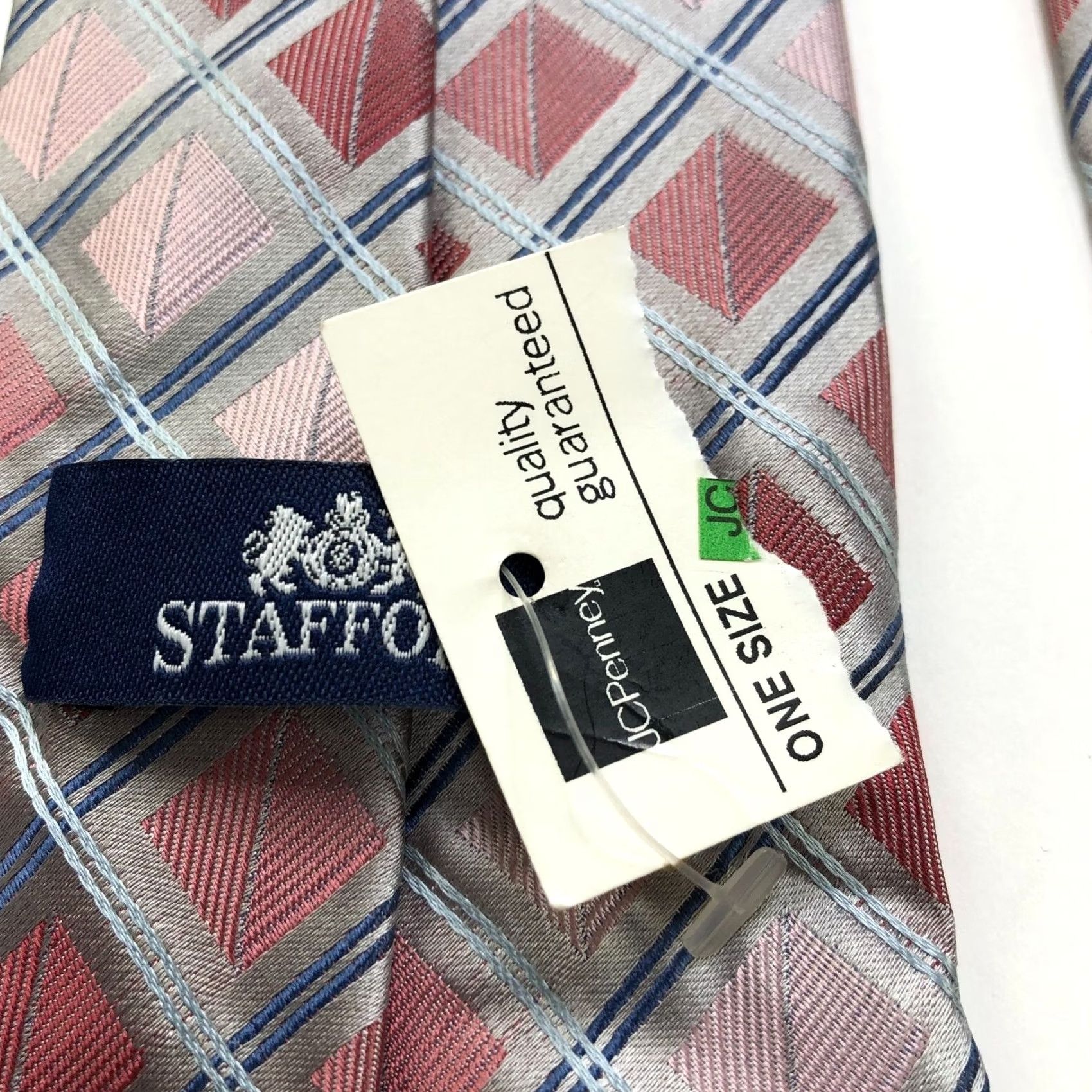 Stafford VINTAGE Stafford Pink Gray 100% Silk Neck Tie Men Geometric 3.5-in 58-in Mens Tie Size ONE SIZE - 8 Thumbnail