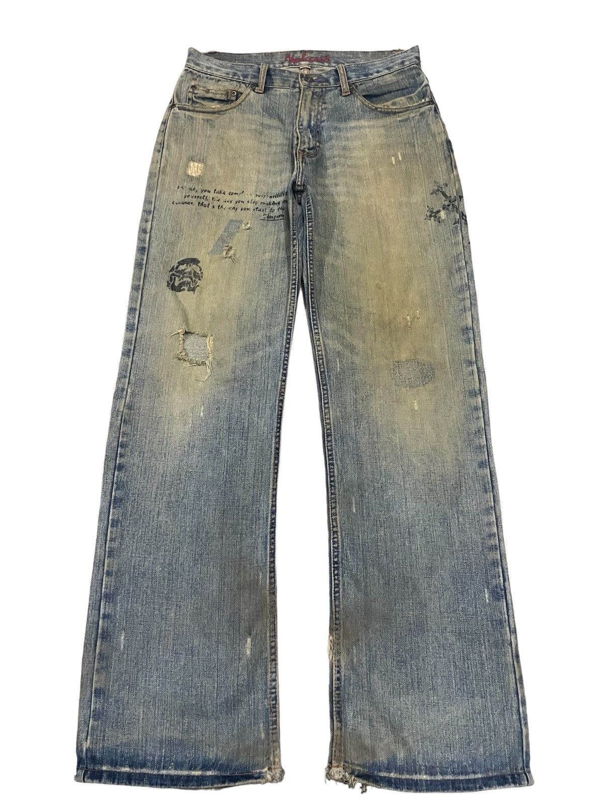 If Six Was Nine Nylous Skull & Cross Design Mud Wash Punk Ripped Loose Jeans Size US 32 / EU 48 - 1 Thumbnail