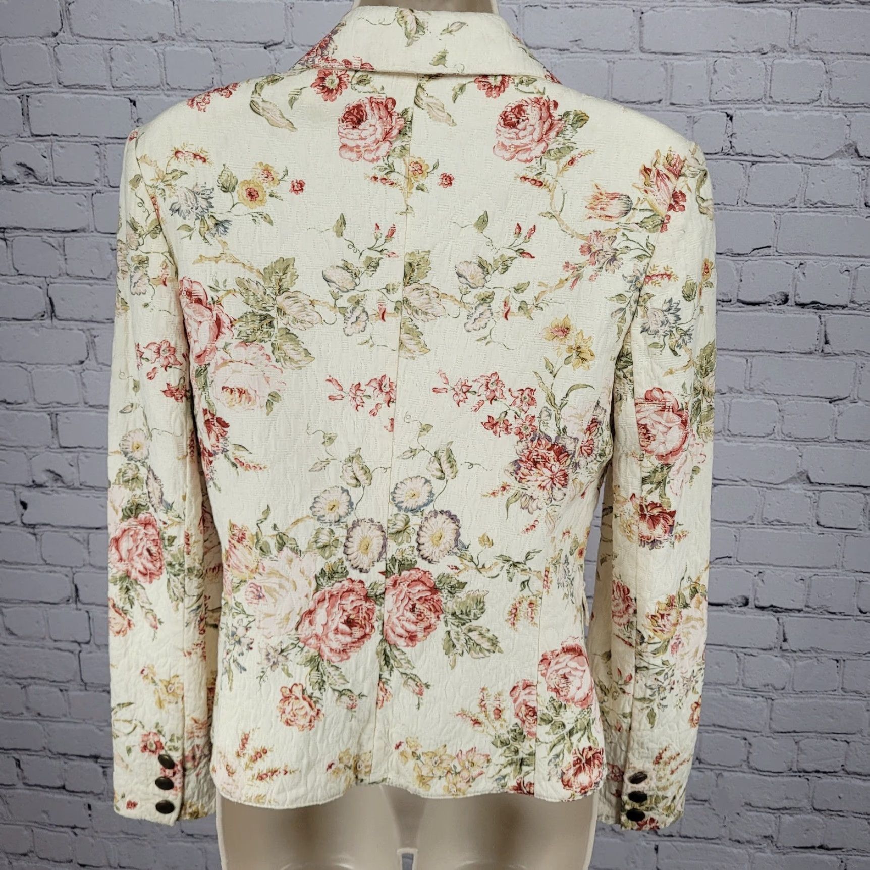 Vintage Daslu Cream Floral 100% Cotton Textured Buttoned Notch Jacket Brazil 40 Size S / US 4 / IT 40 - 2 Thumbnail