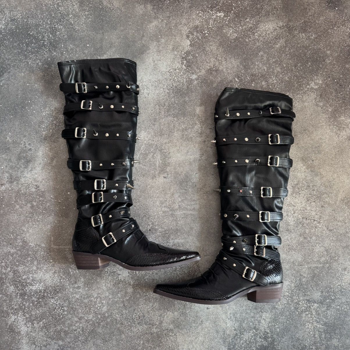 If Six Was Nine Opium Punk Rock Glam Leather Tall Boots (Rick Owen’s Vibe) Size US 8 / IT 38 - 1 Thumbnail