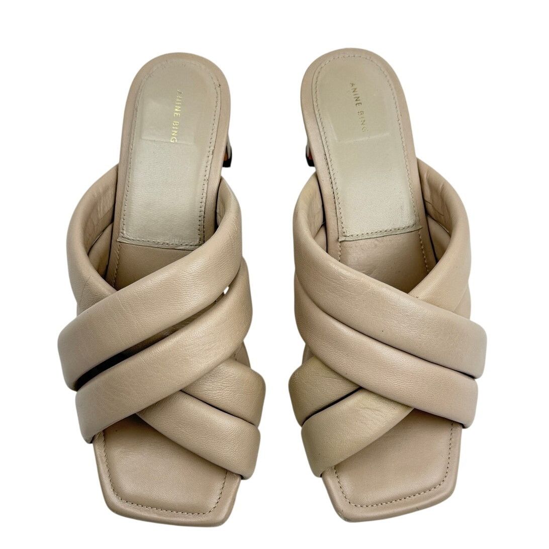 Anine Bing ANINE BING Leather Crossover Strap Mule Heels 'Cade' Beige Size US 7 / IT 37 - 2 Thumbnail
