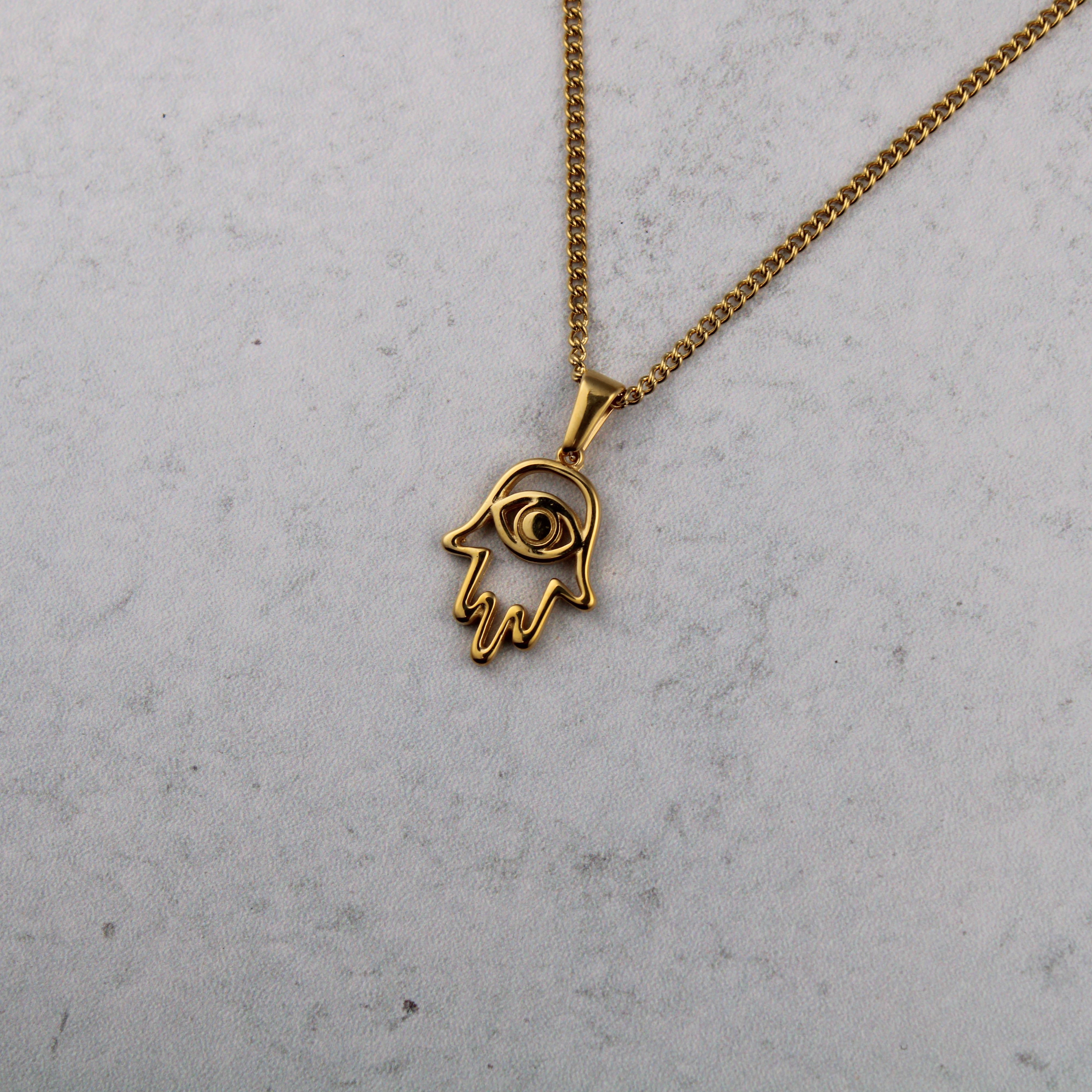 Jewelry Gold Hamsa Evil Eye Pendant Chain Necklace Size ONE SIZE - 4 Thumbnail