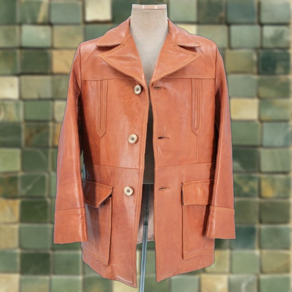 VINTAGE Cresco Leather Jacket 70s Mens 38 Brown Disco - 70s Leather Jacket Vintage Cresco Mens Brown 38 Leather Disco Casual 1970s