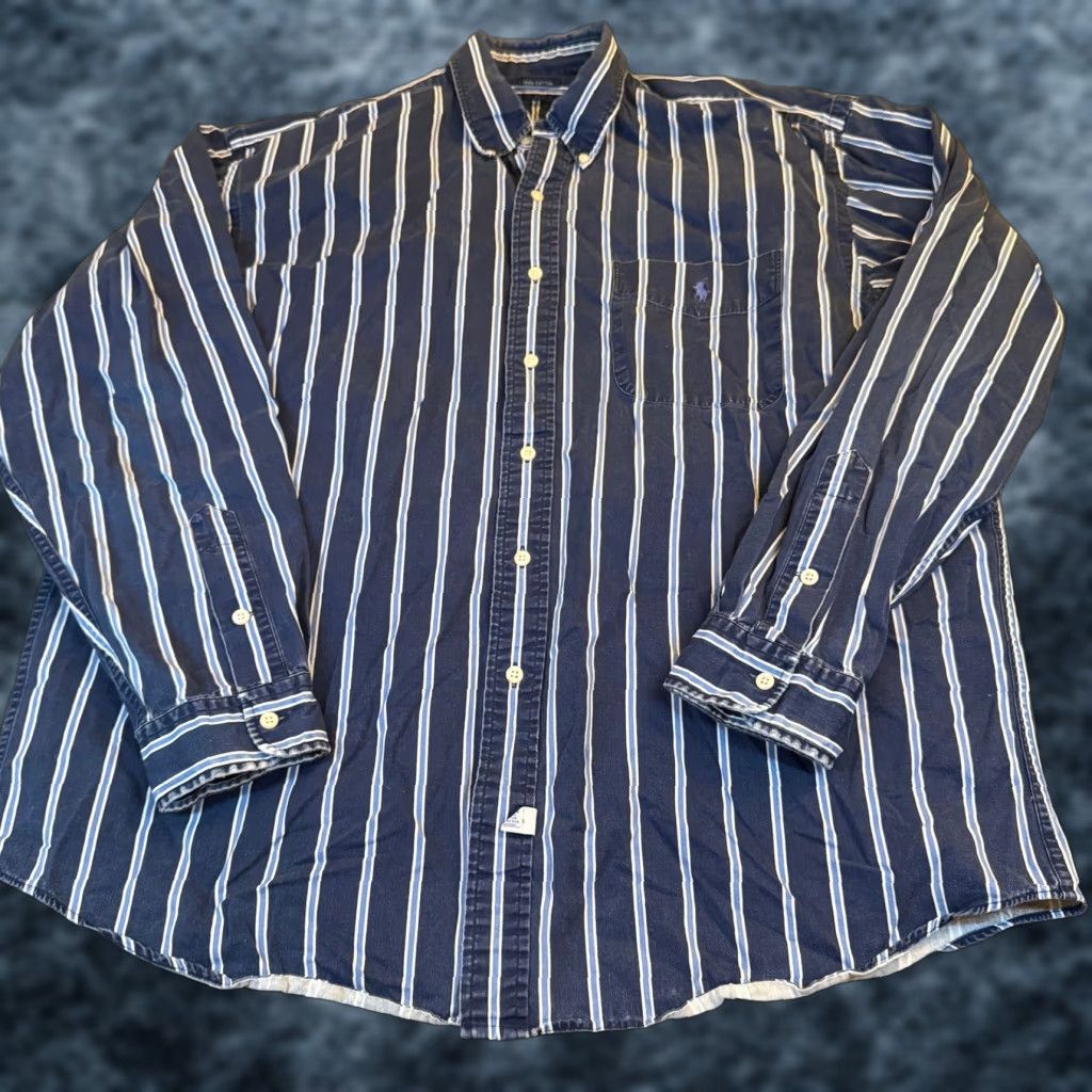 Ralph Lauren VINTAGE? No. Ralph Lauren Striped Button Down Shirt Blue White Long Sleeve Mens XL Regular Size US XL / EU 56 / 4 - 1 Thumbnail