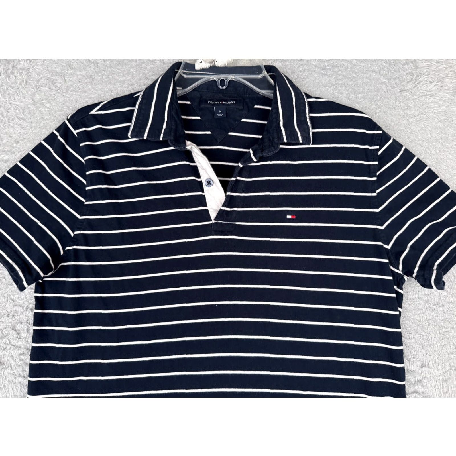 Tommy Hilfiger VINTAGE Tommy Hilfiger Polo Shirt Women Medium Blue White Stripe Cotton Short Sleeve Size M / US 6-8 / IT 42-44 - 4 Thumbnail